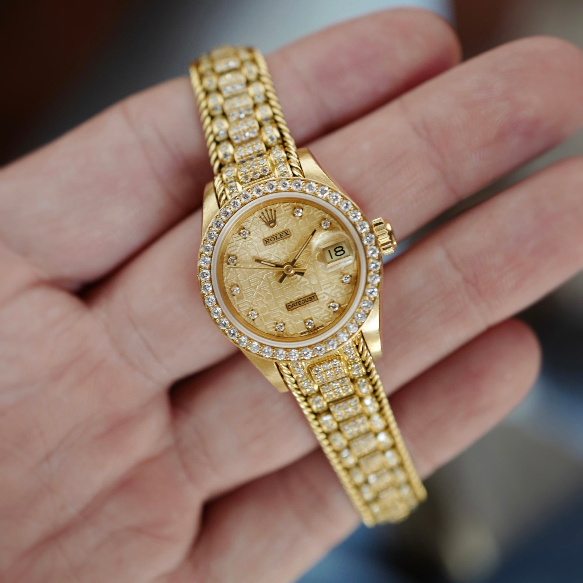 Rolex Yellow Gold Datejust full Diamond bracelet Watch Ref. 69138