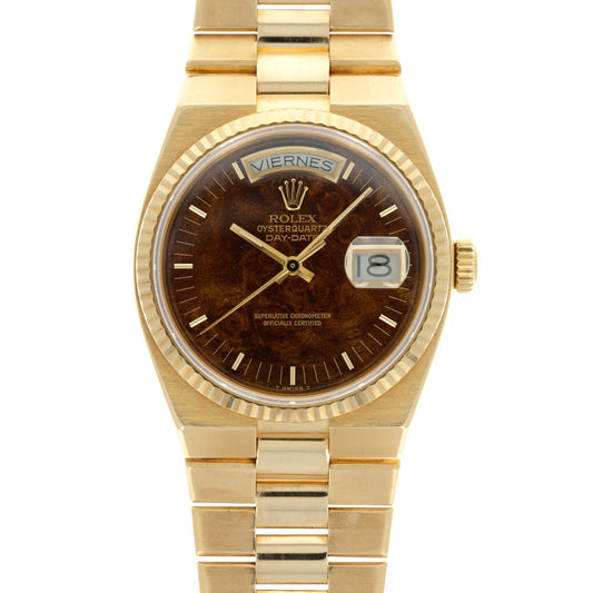 Rolex Yellow Gold Day-Date Oysterquartz Ref. 19018 with Wood Dial