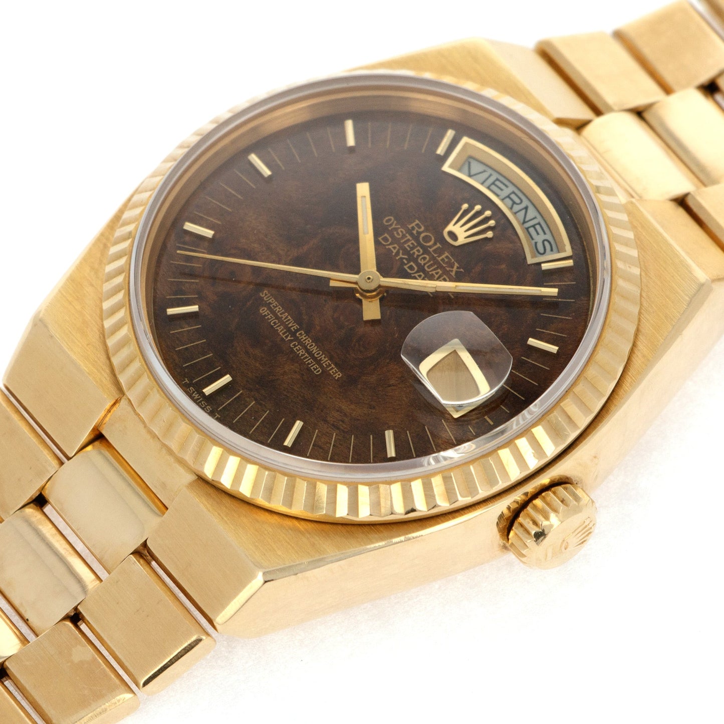 Rolex Yellow Gold Day-Date Oysterquartz Ref. 19018 with Wood Dial