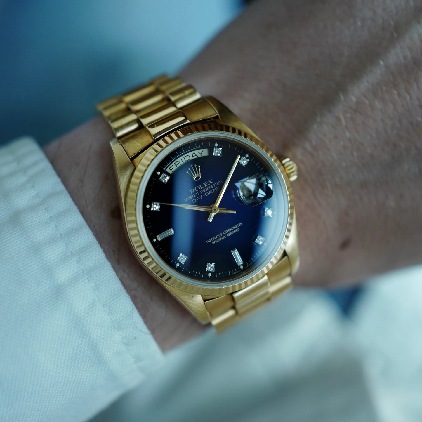 Rolex Yellow Gold Day-Date Ref. 18038 with Blue Vignette Dial