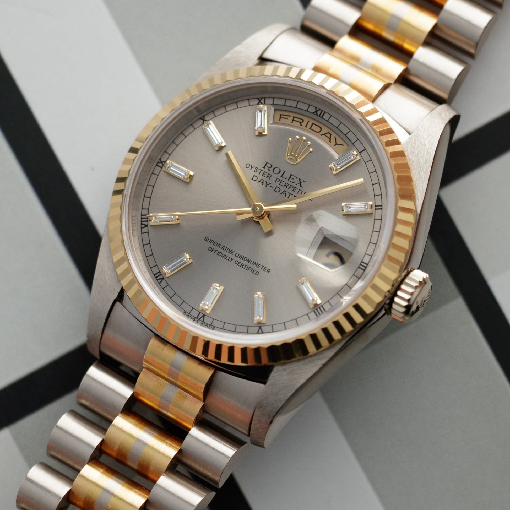 Rolex Tridor Day-Date Ref. 18239 with Baguette Diamond Dial