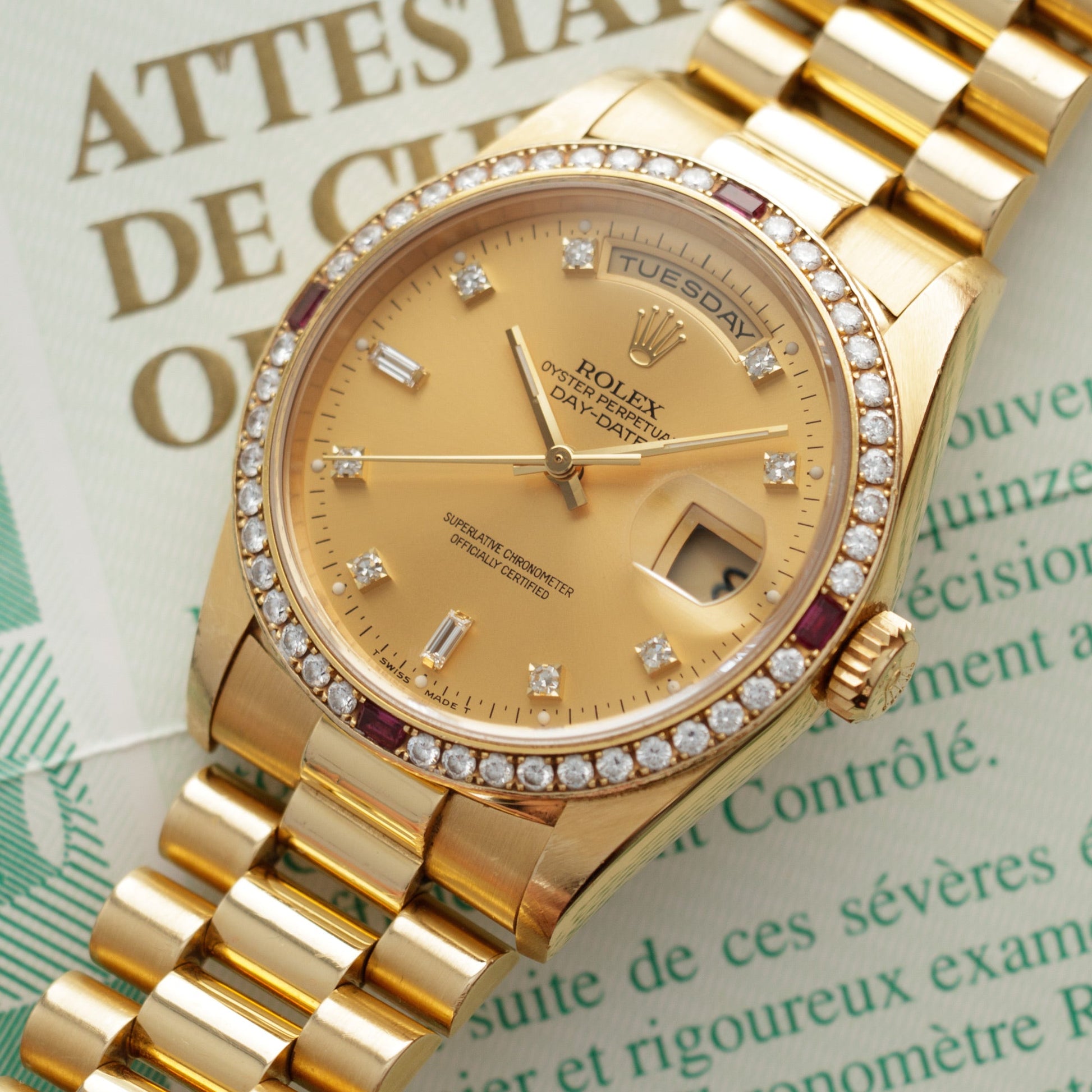 Rolex Yellow Gold Day-Date Ref. 18378 with Factory Ruby and Diamond Bezel