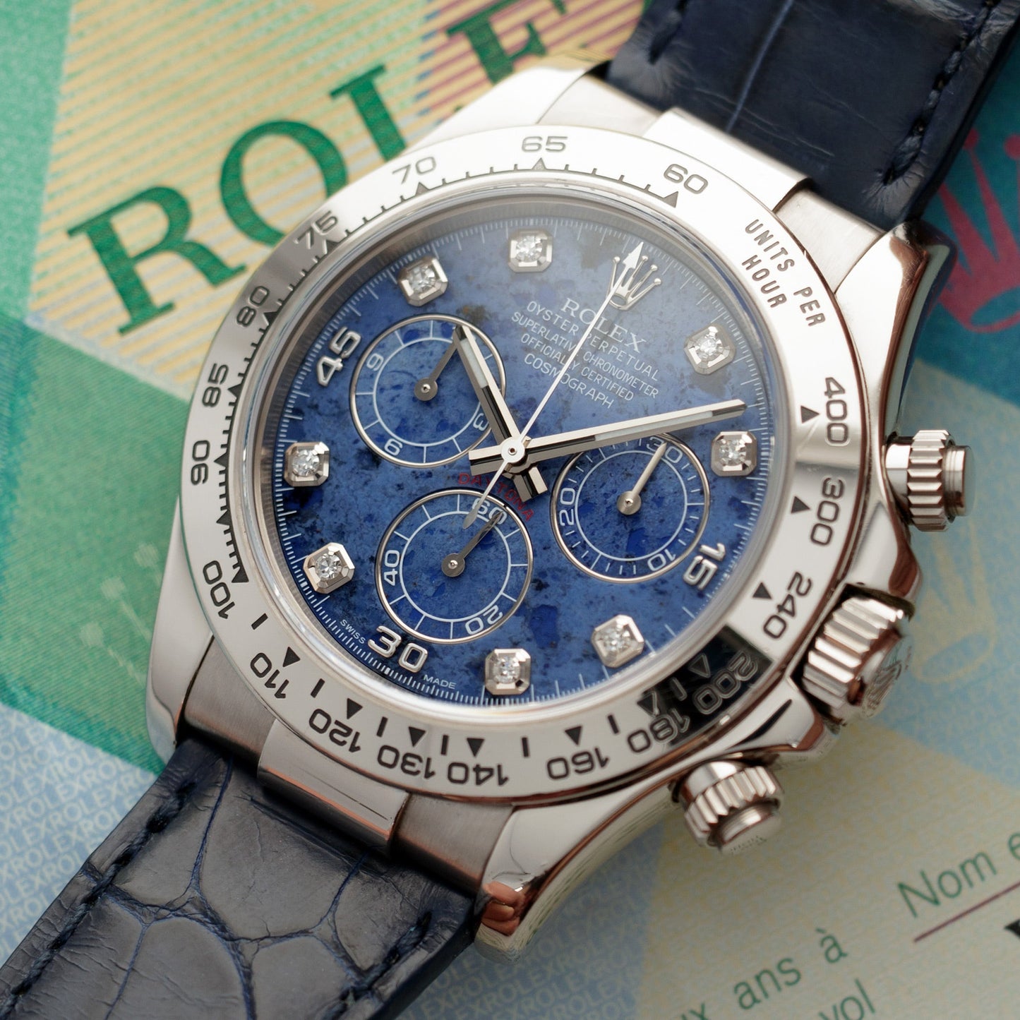 Rolex White Gold Daytona Ref. 116519 with Sodalite Dial, Box and Papers