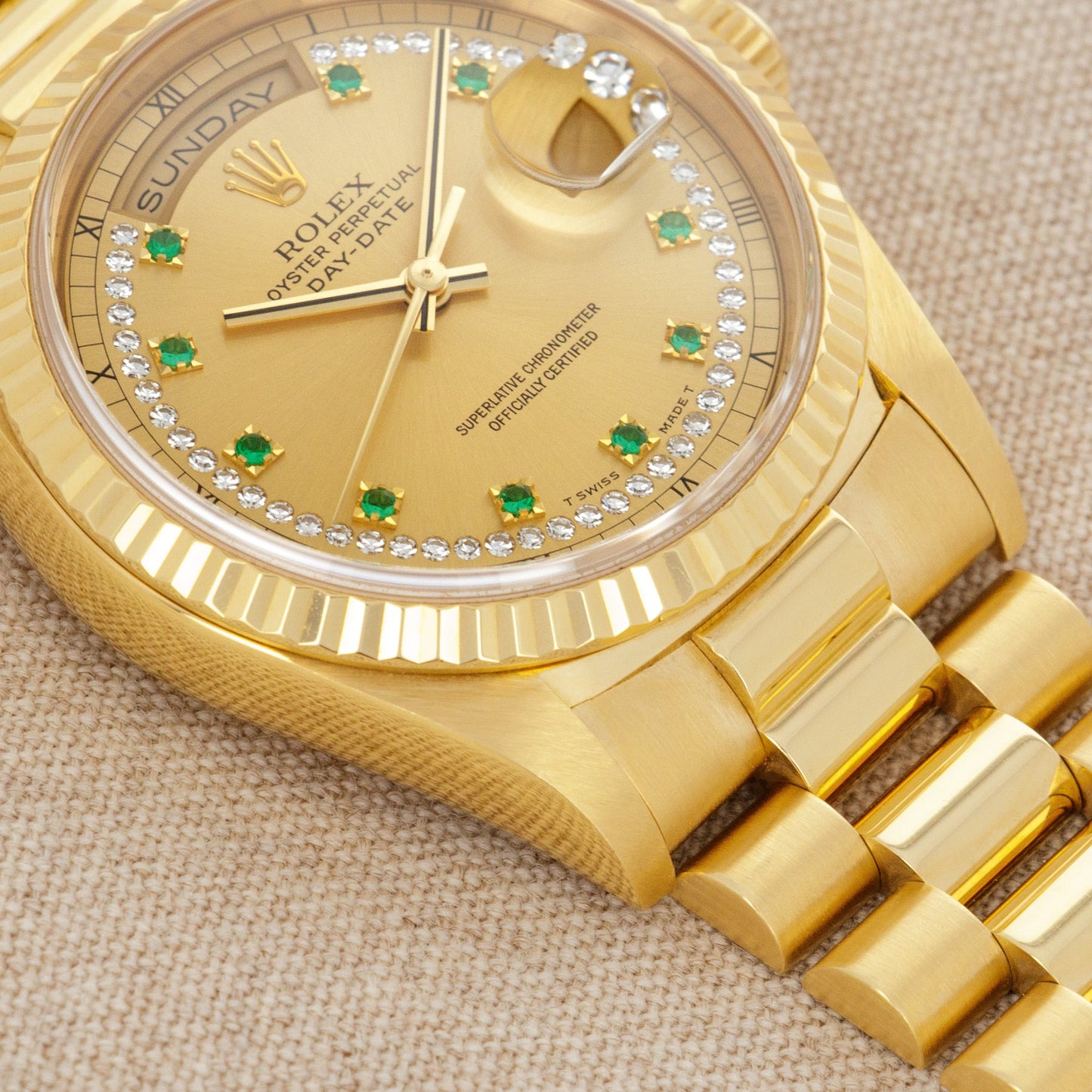 Rolex Yellow Gold Day-Date Ref. 18238 with Emerald String Dial