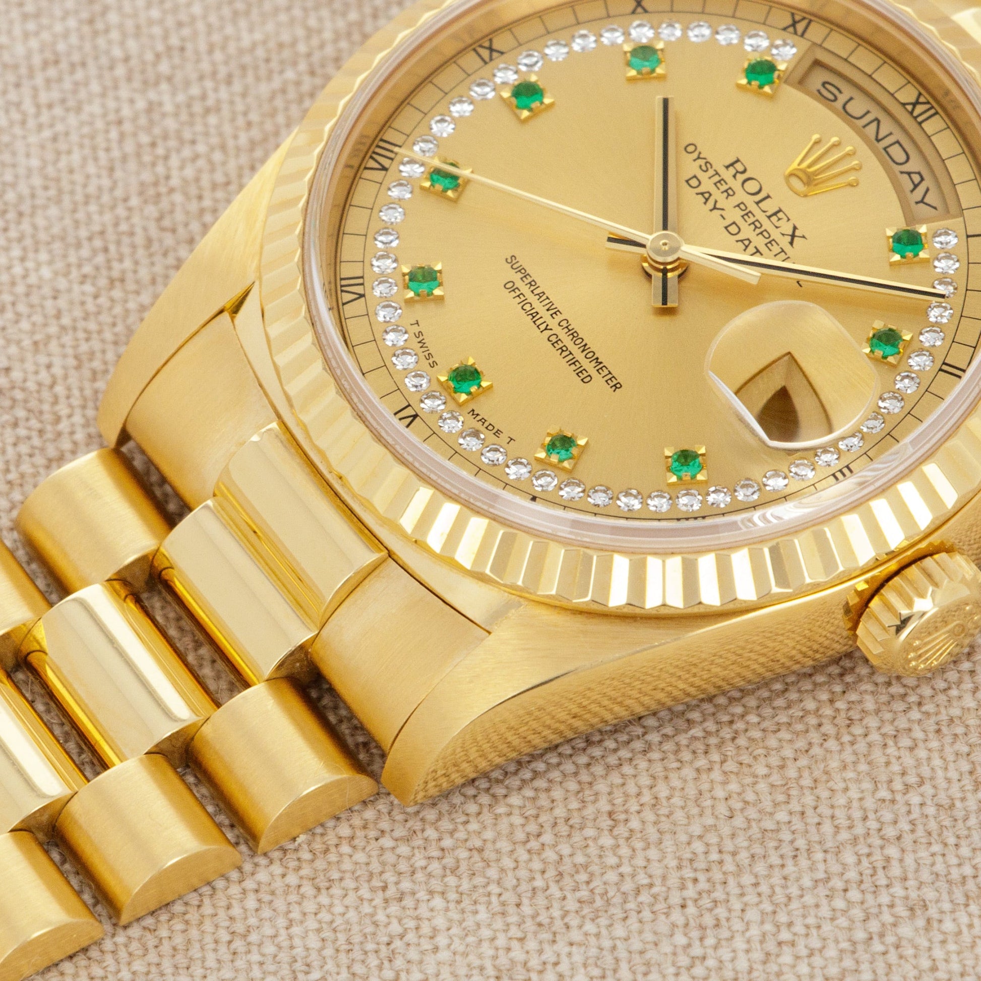 Rolex Yellow Gold Day-Date Ref. 18238 with Emerald String Dial