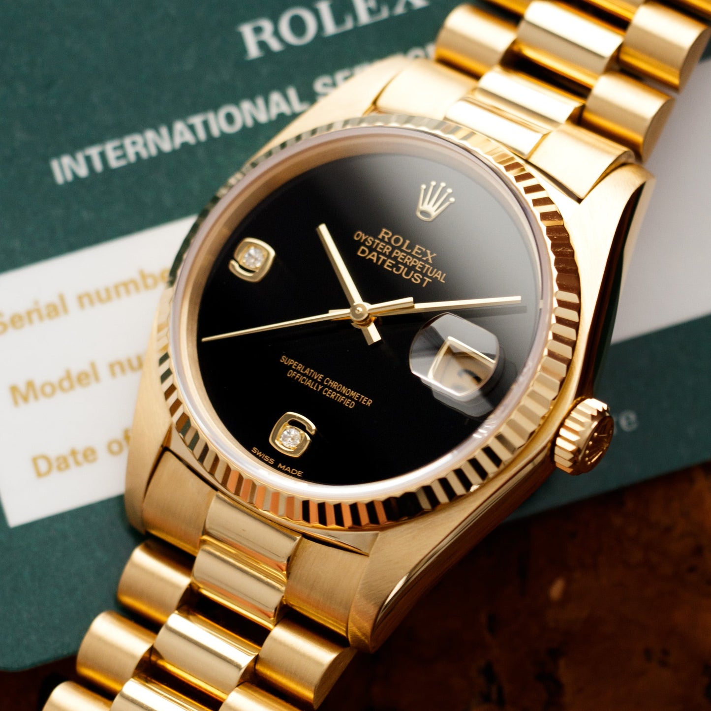 Rolex Yellow Gold Datejust Watch Ref. 16018 with Onyx Dial