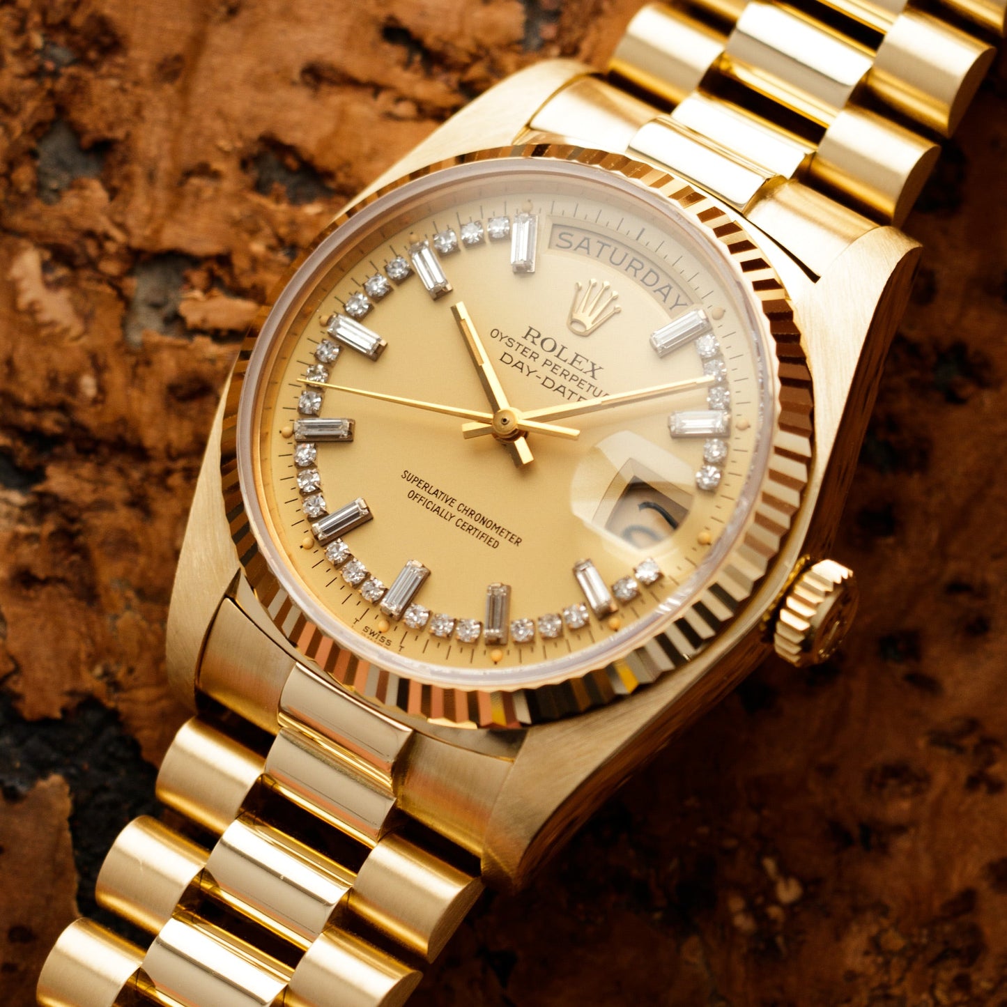 Rolex Yellow Gold Day-Date Watch Ref. 18038 with Diamond String Dial