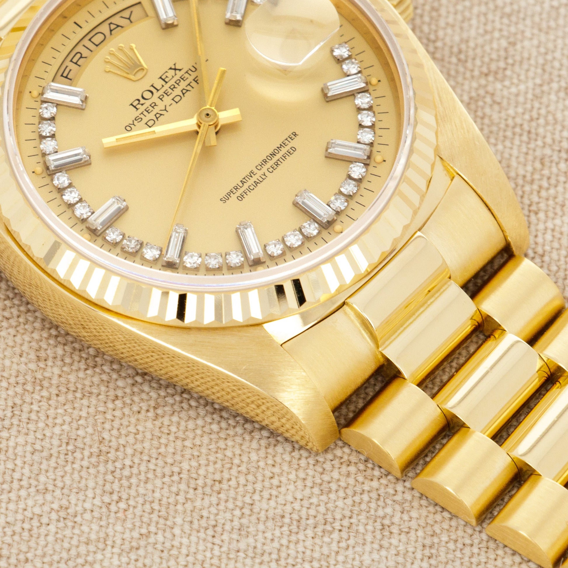 Rolex Yellow Gold Day-Date Watch Ref. 18038 with Diamond String Dial