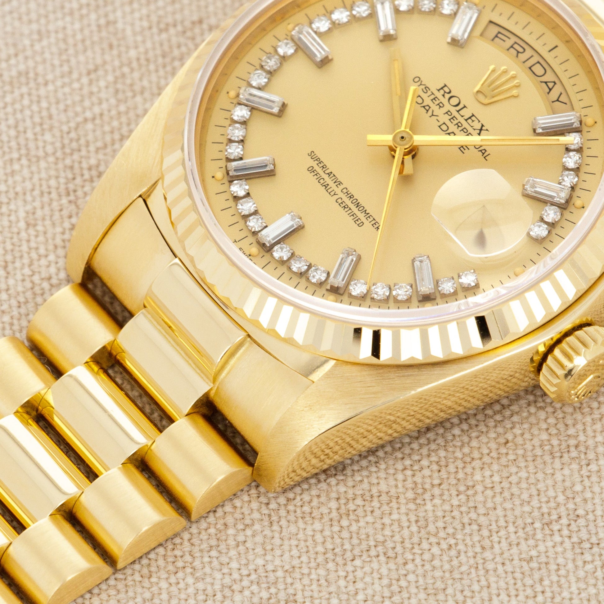 Rolex Yellow Gold Day-Date Watch Ref. 18038 with Diamond String Dial