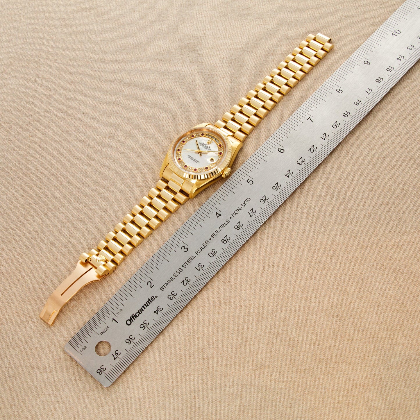 Rolex Yellow Gold Day-Date Watch Ref. 18238 with Mother of Pearl and Ruby Dial