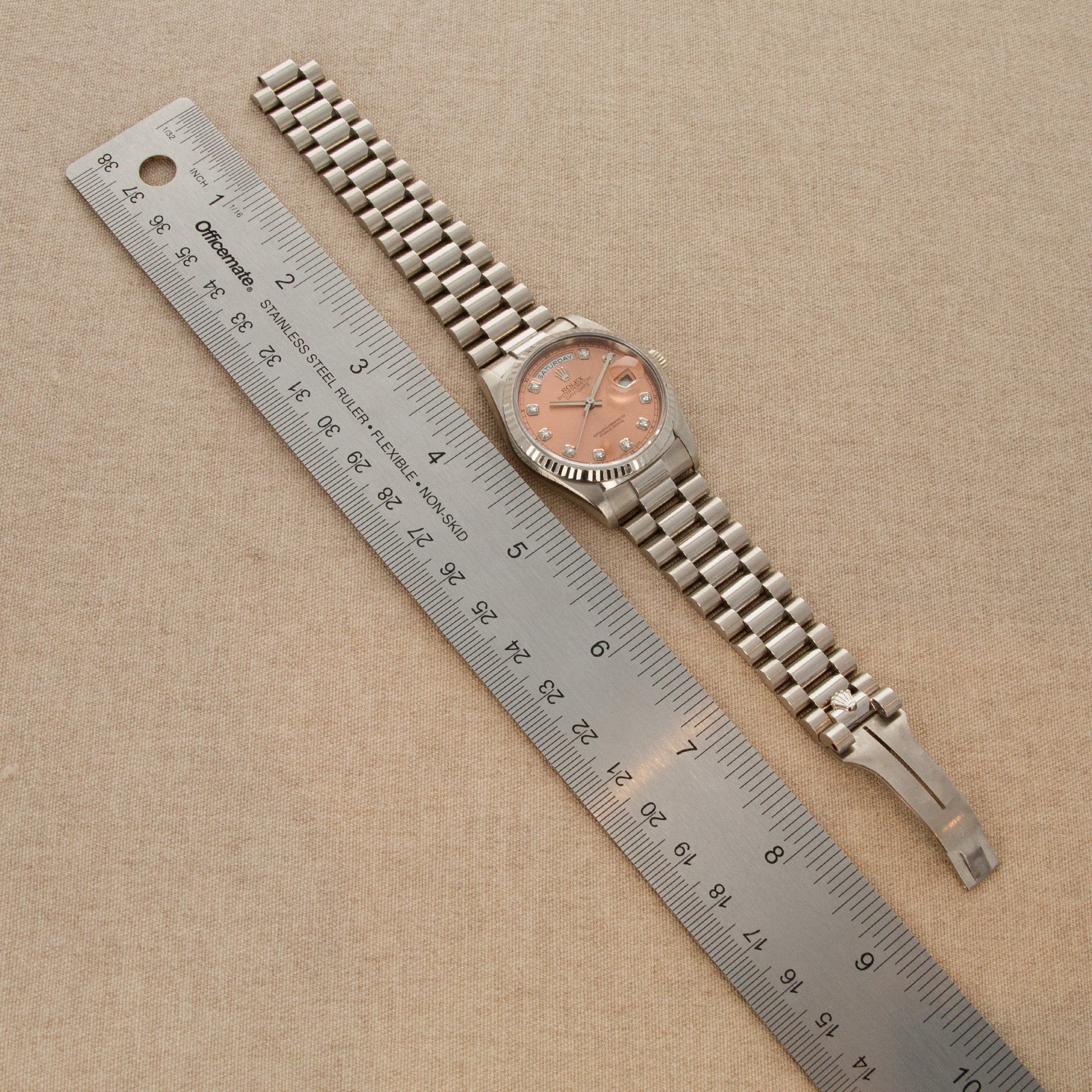 Rolex White Gold Salmon Diamond Day-Date Watch Ref. 18239