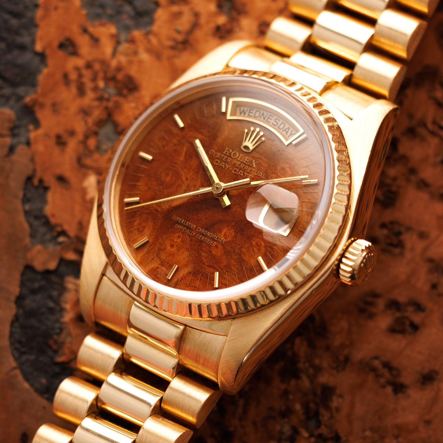 Rolex Yellow Gold Day-Date Ref. 18038 with Wood Dial