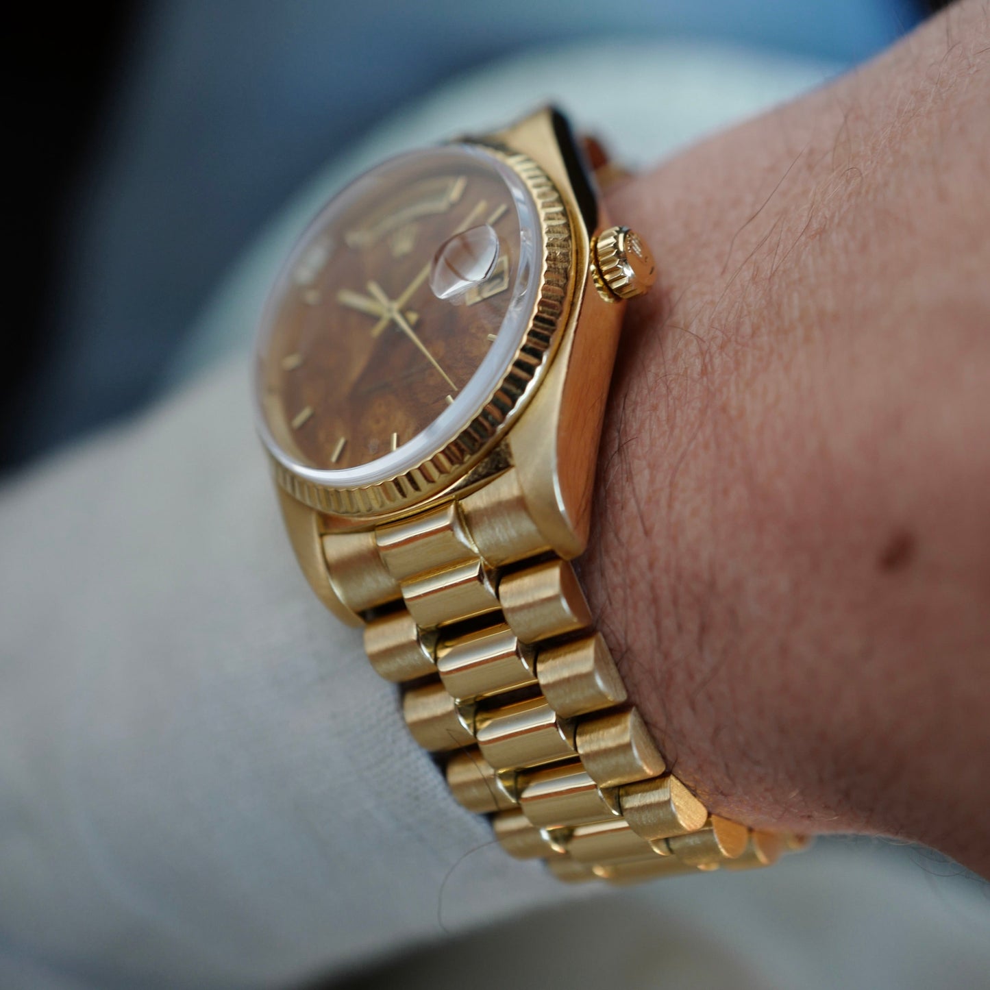 Rolex Yellow Gold Day-Date Ref. 18038 with Wood Dial