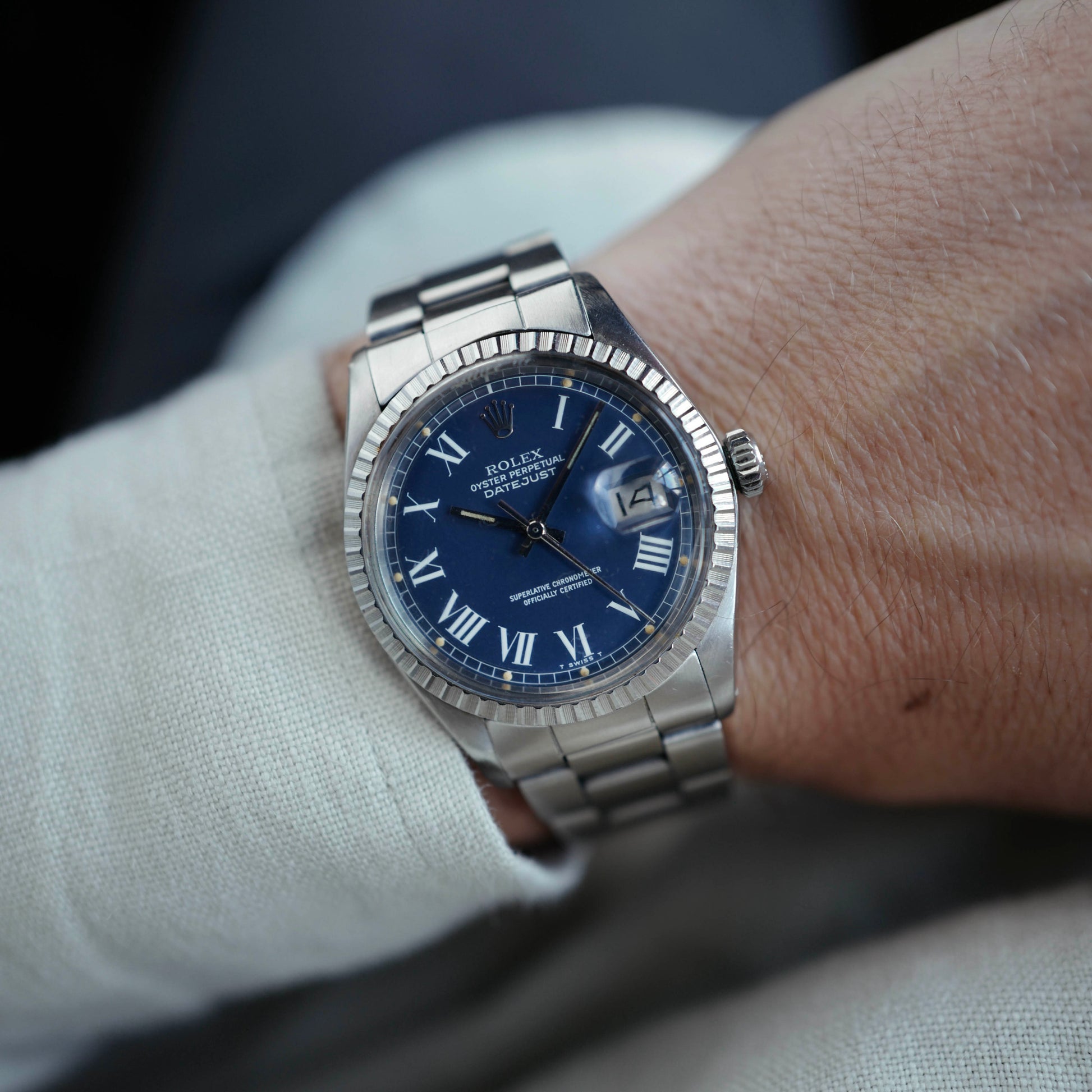 Rolex Steel Datejust Ref. 1603 with Blue Buckley Dial (NEW ARRIVAL)