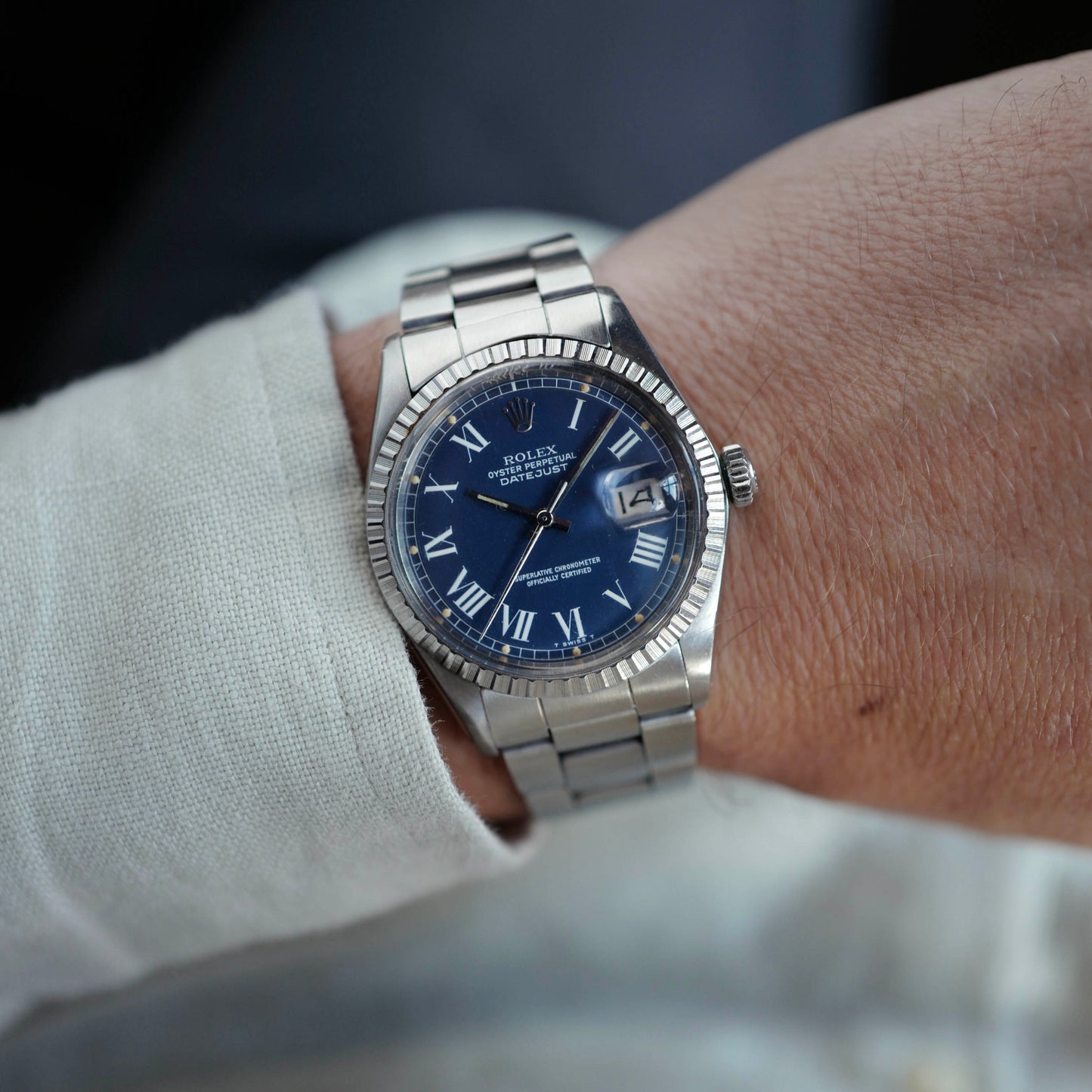 Rolex Steel Datejust Ref. 1603 with Blue Buckley Dial (NEW ARRIVAL)