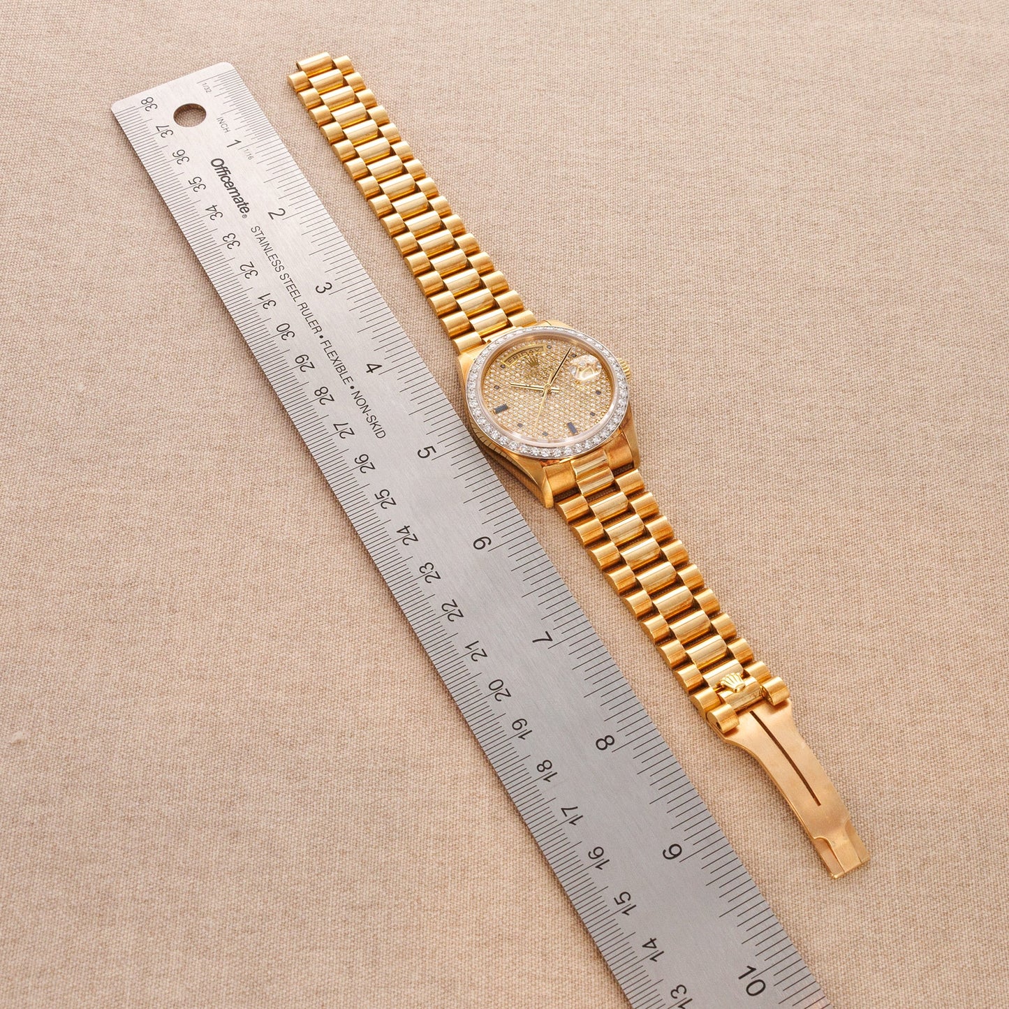 Rolex Yellow Gold Day-Date Watch Ref. 18048 with Pave Diamond and Sapphire Dial