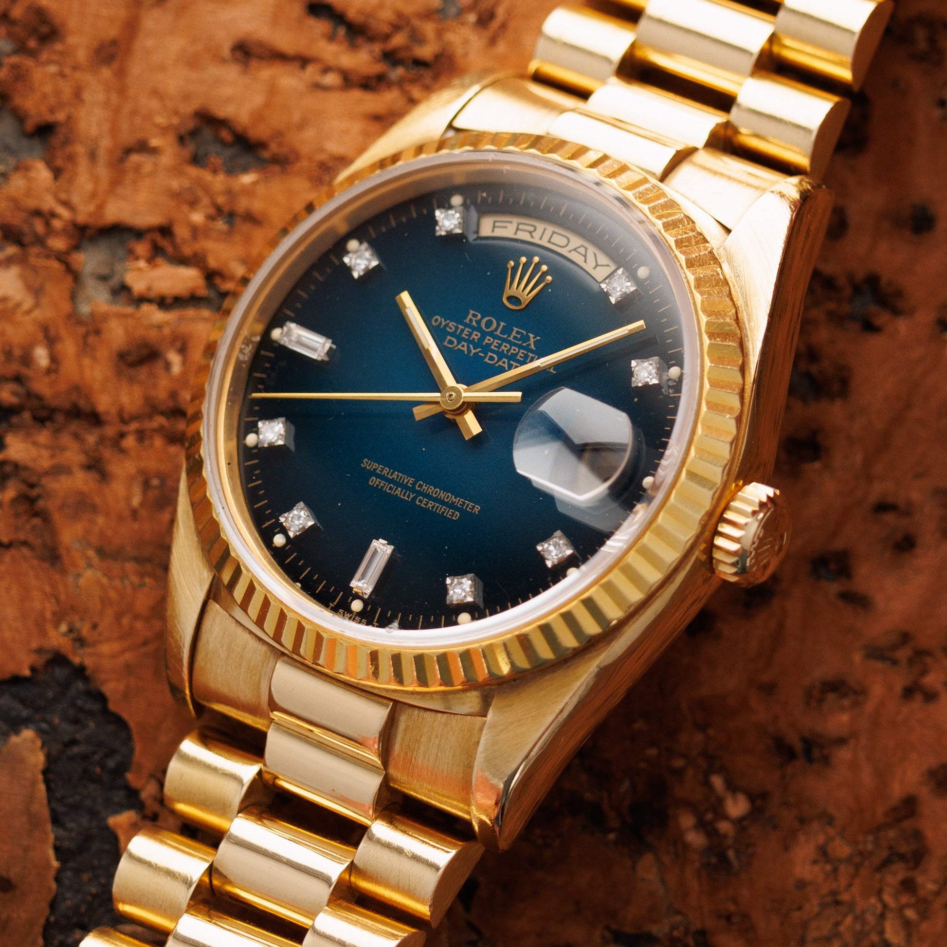 Rolex Yellow Gold Day Date Ref. 18238 with Blue Vignette Dial