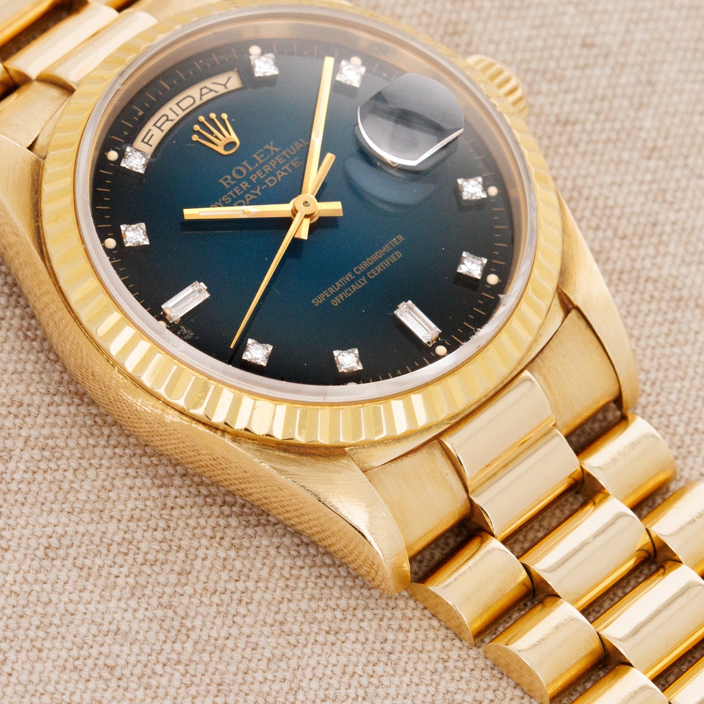 Rolex Yellow Gold Day Date Ref. 18238 with Blue Vignette Dial