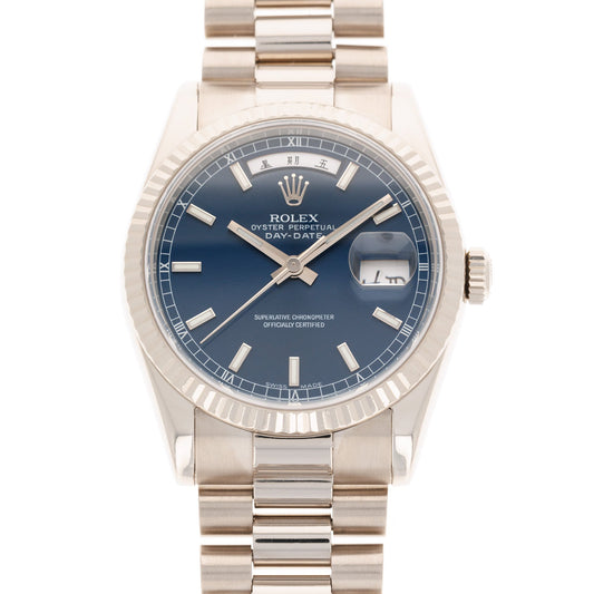 Rolex White Gold Day Date Ref. 118239 with Blue Dial and Chinese Date