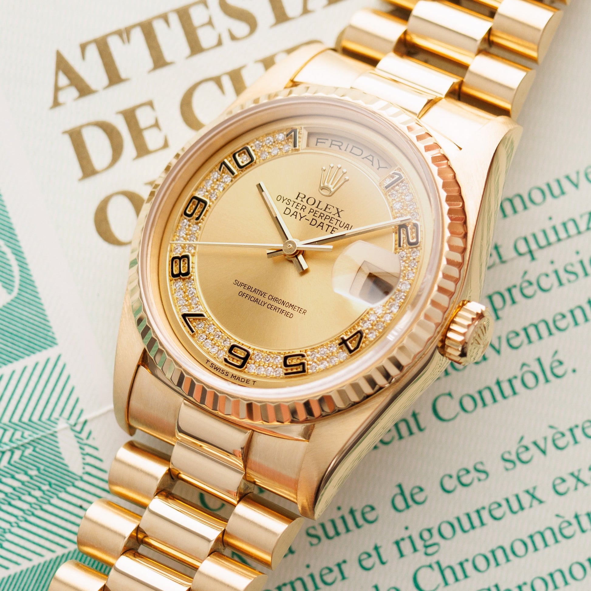 Rolex Yellow Gold Day-Date Ref. 18238 with Factory Diamond Dial