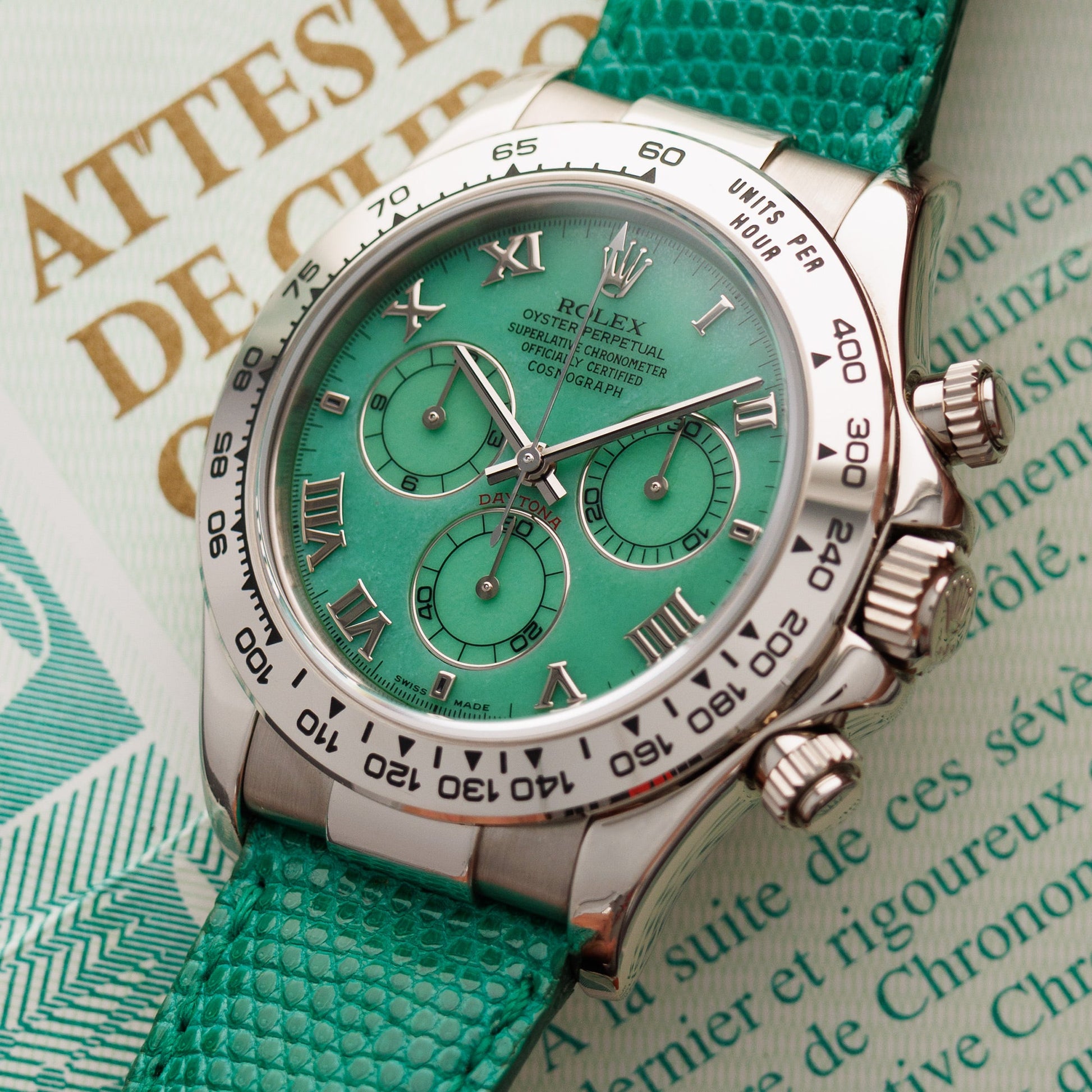 Rolex White Gold Daytona Green Beach Watch Ref. 116519