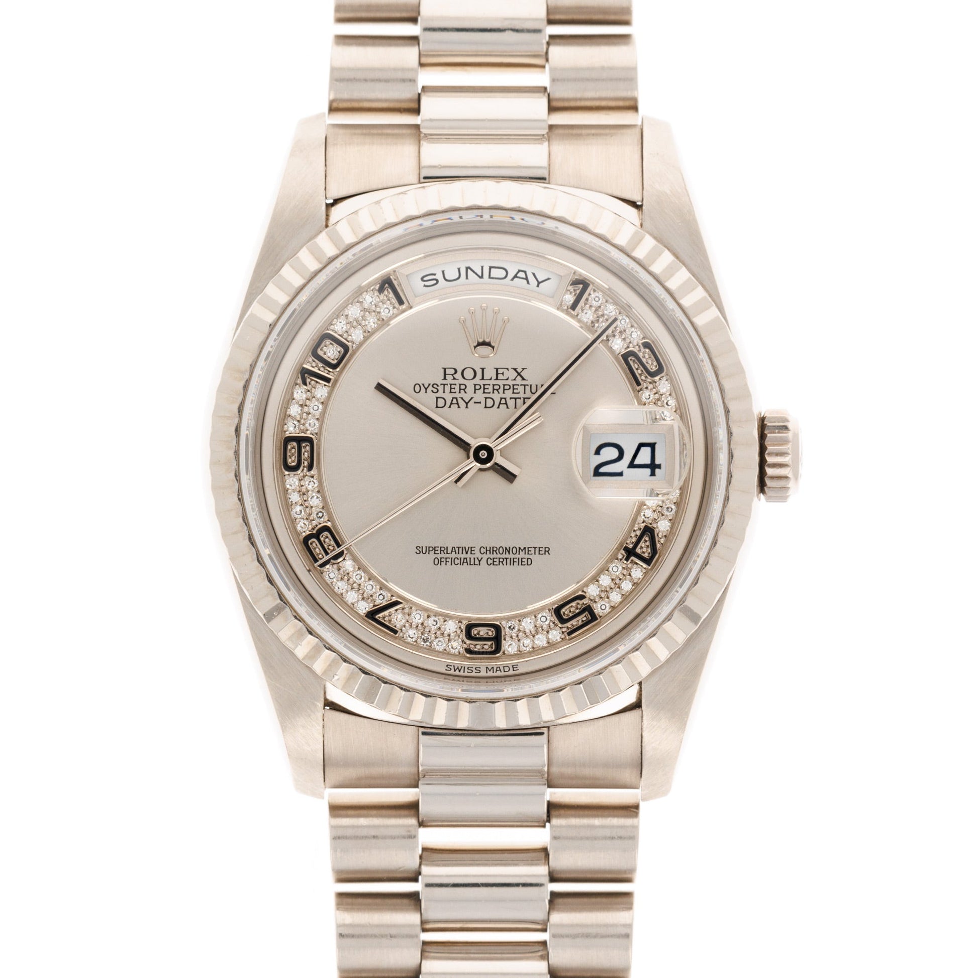 Rolex White Gold Day Date Ref. 18239 with Factory Diamond Dial