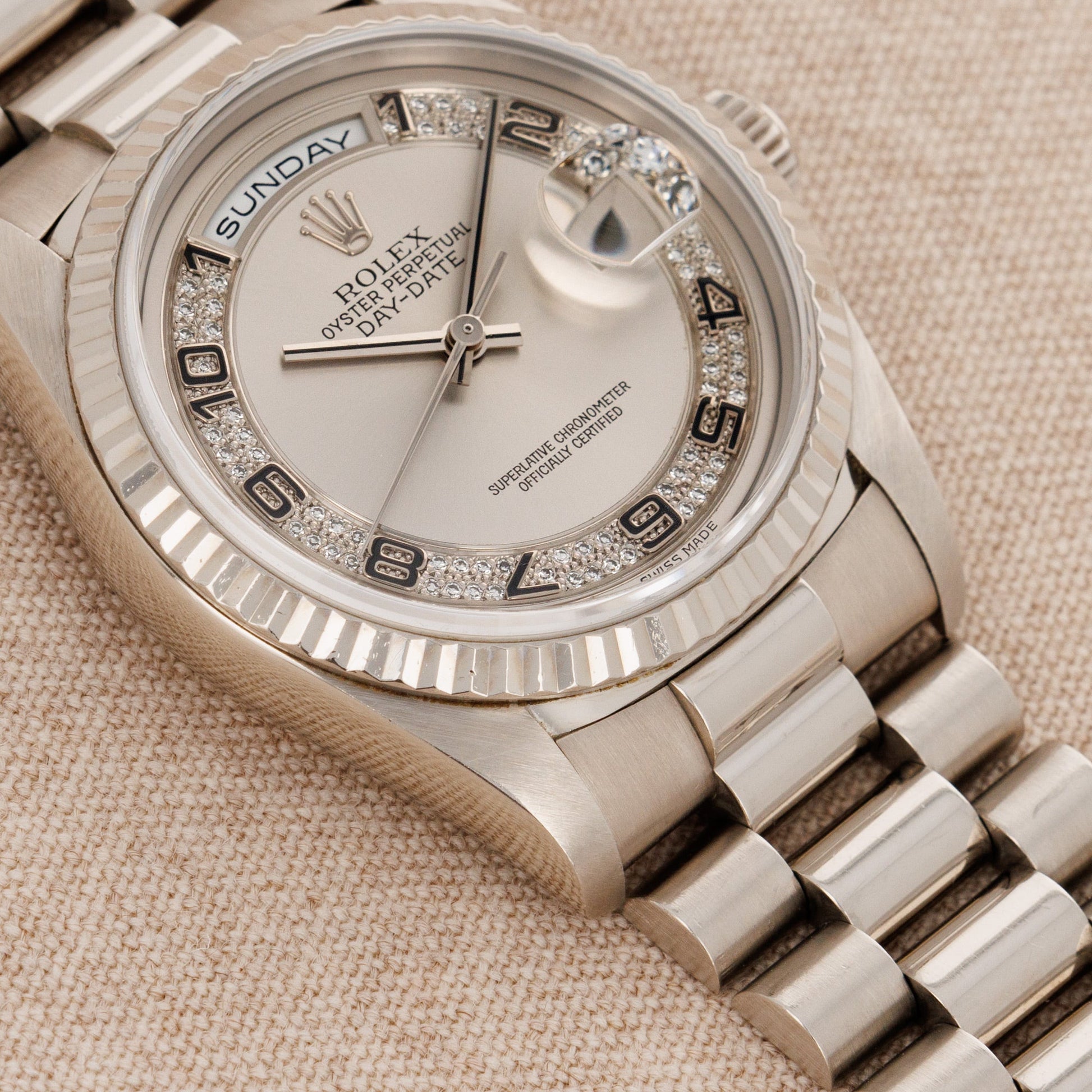 Rolex White Gold Day Date Ref. 18239 with Factory Diamond Dial