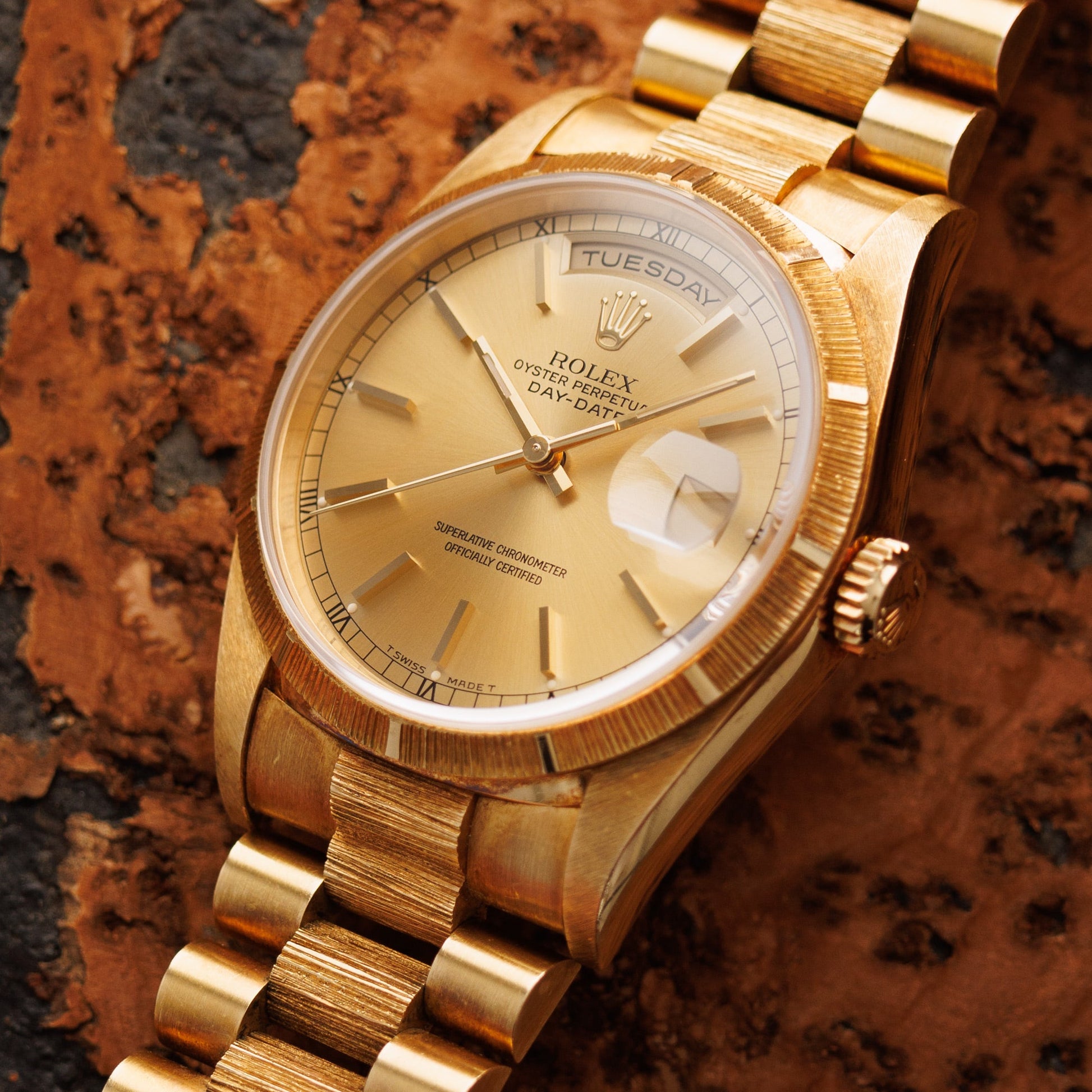 Rolex Yellow Gold Day Date Ref. 18248 with Factory Bark Finish