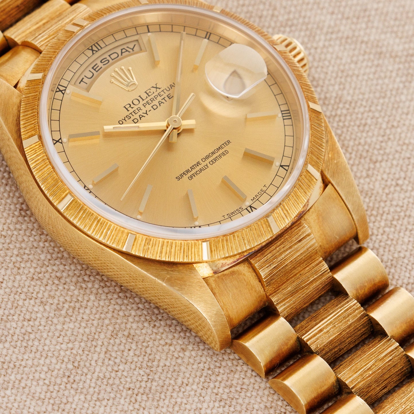 Rolex Yellow Gold Day Date Ref. 18248 with Factory Bark Finish