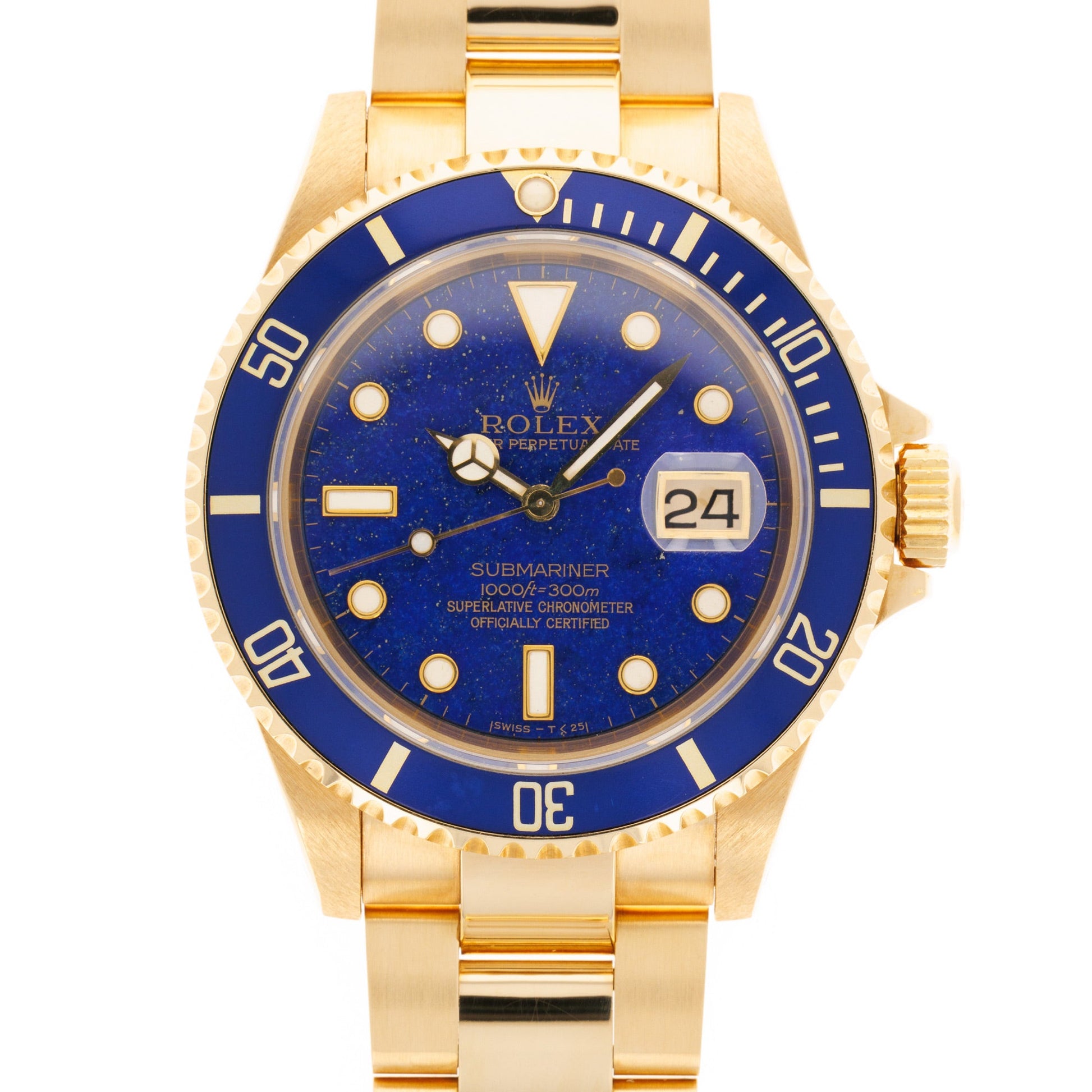 Rolex Yellow Gold Submariner Watch Ref. 16618 with Lapis Lazuli Dial