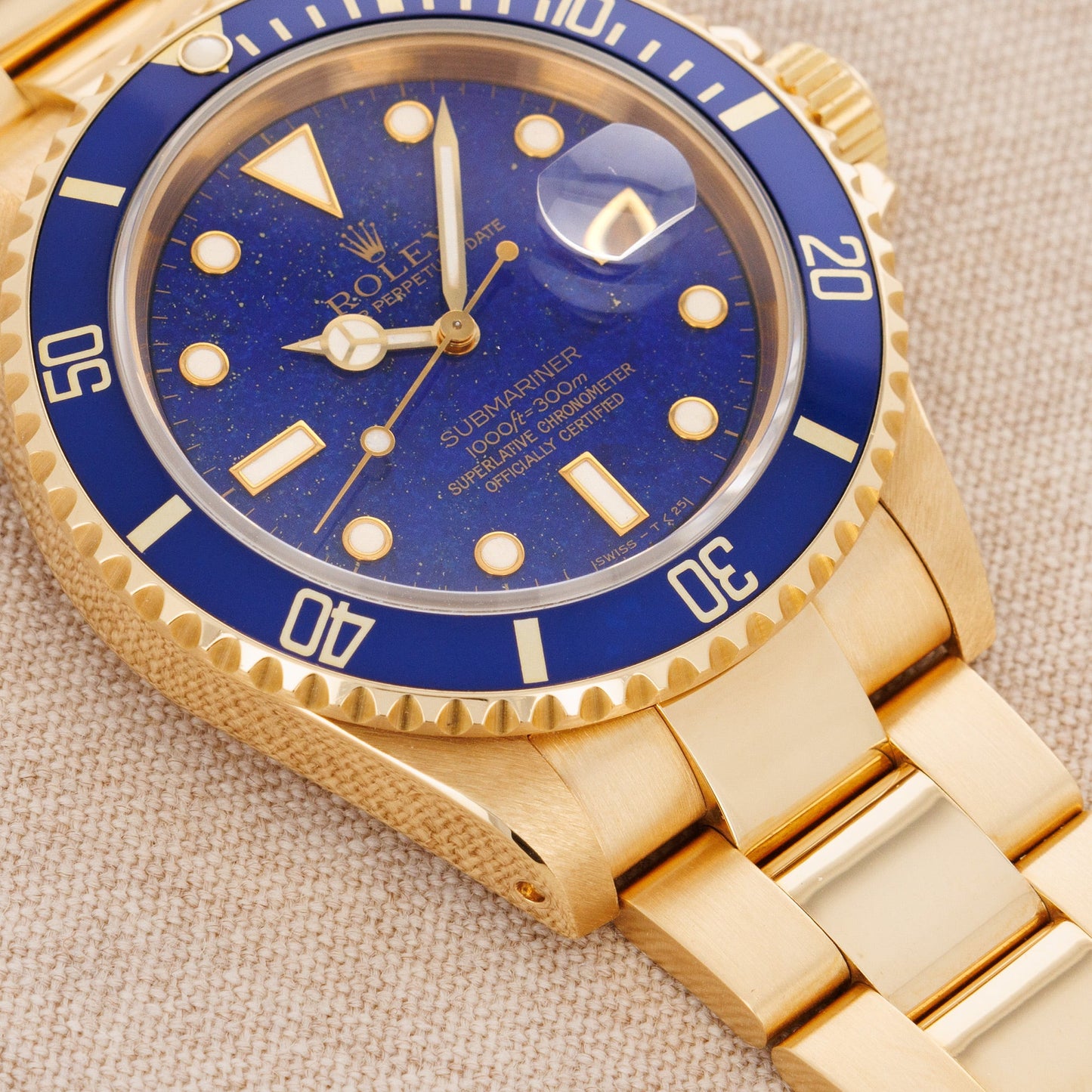 Rolex Yellow Gold Submariner Watch Ref. 16618 with Lapis Lazuli Dial