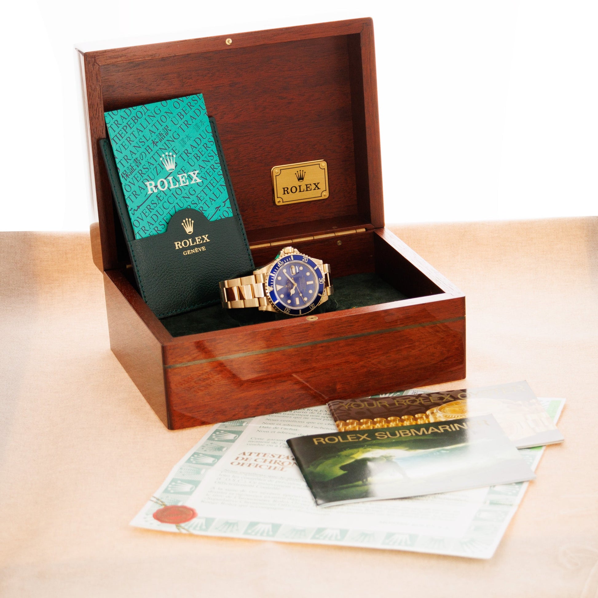 Rolex Yellow Gold Submariner Watch Ref. 16618 with Lapis Lazuli Dial