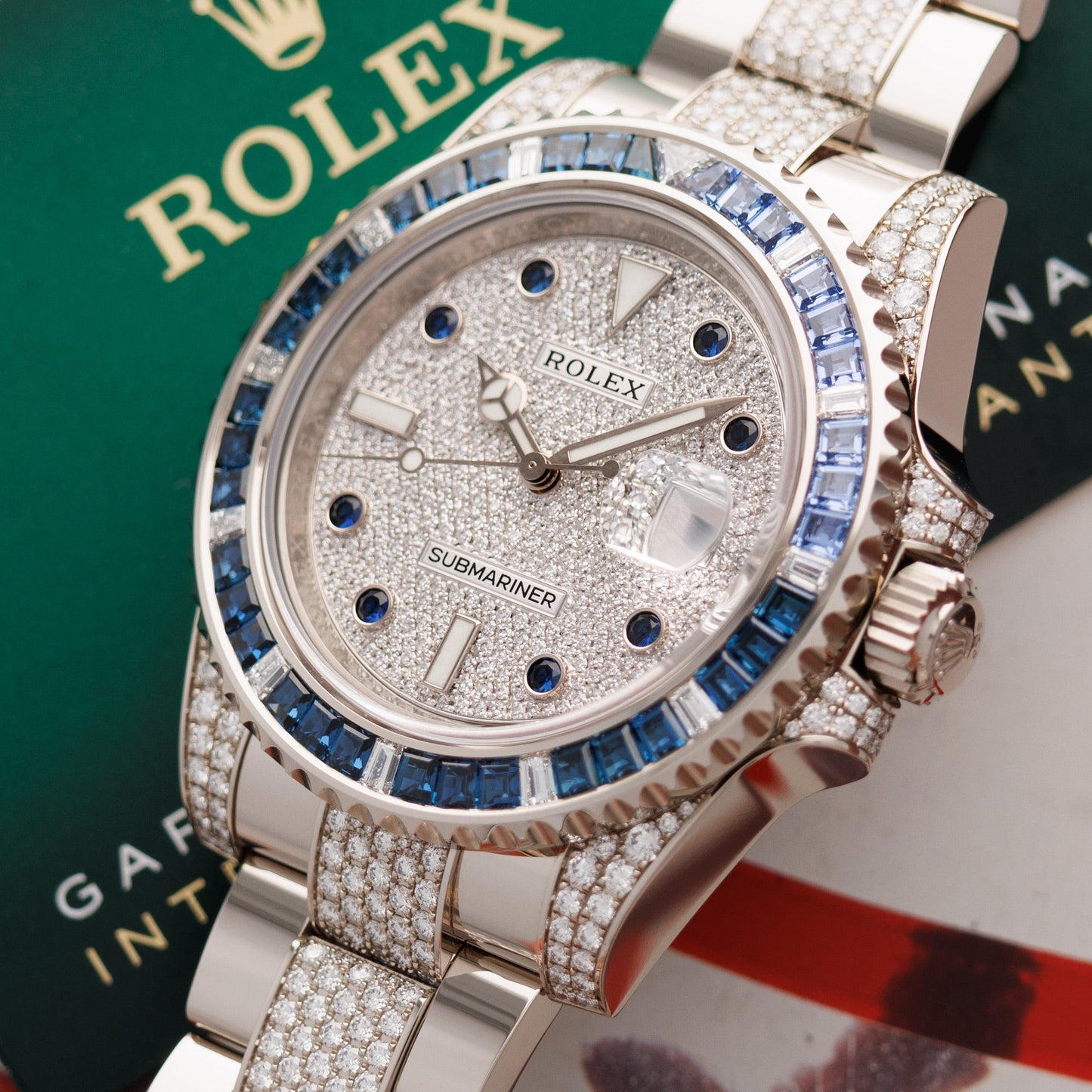 Rolex White Gold Submariner Diamond Sapphire Watch Ref. 116659SABR