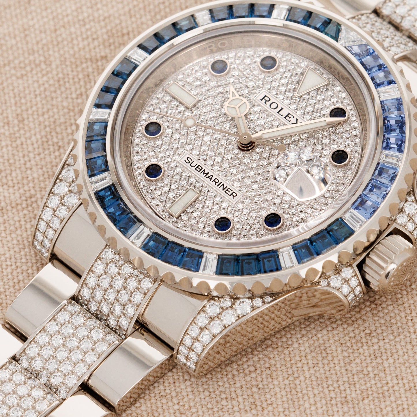 Rolex White Gold Submariner Diamond Sapphire Watch Ref. 116659SABR