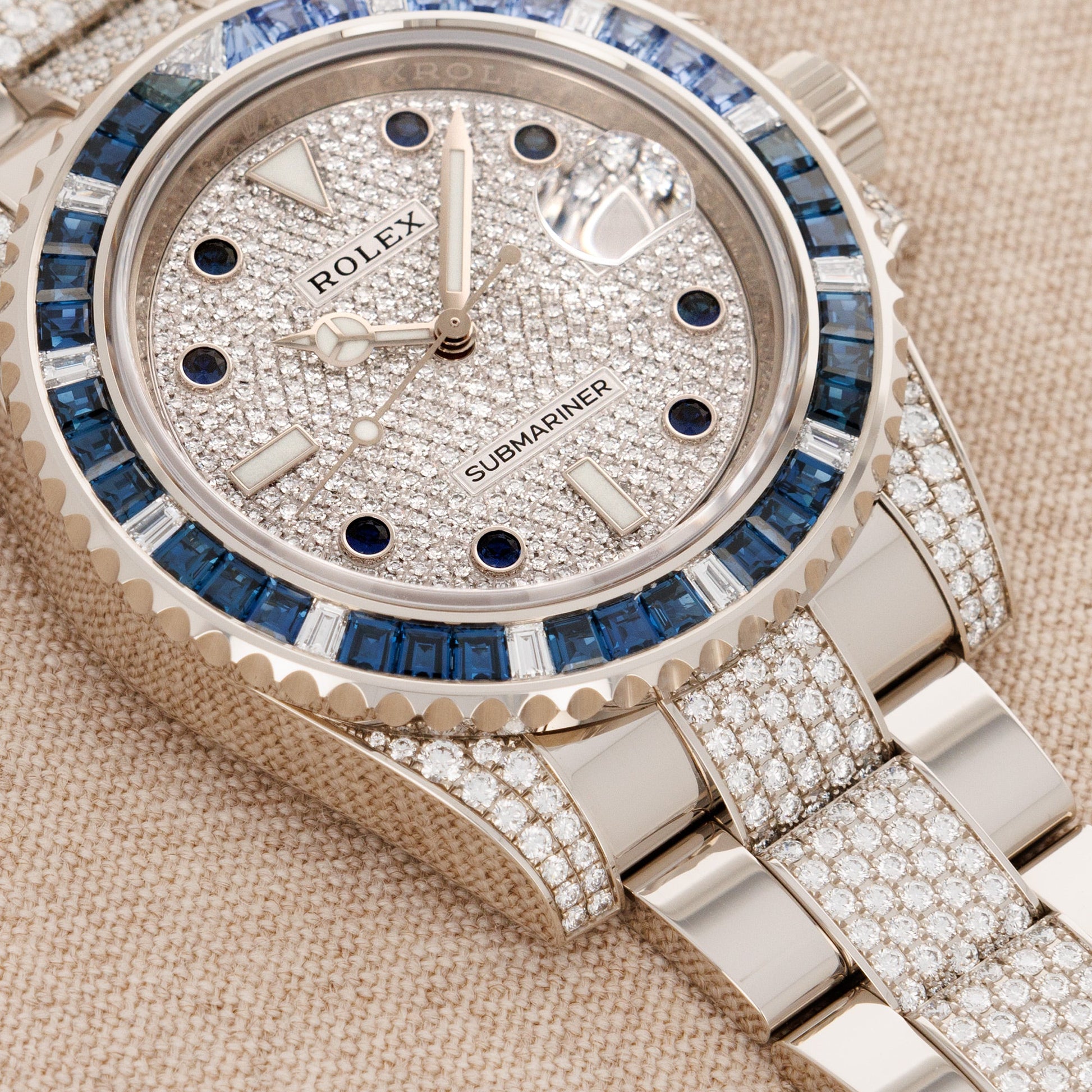 Rolex White Gold Submariner Diamond Sapphire Watch Ref. 116659SABR