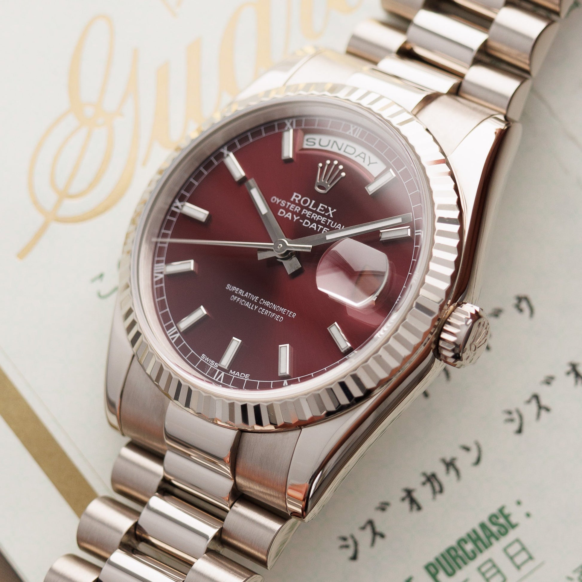 Rolex White Gold Day Date Ref. 118239 with Cherry Dial