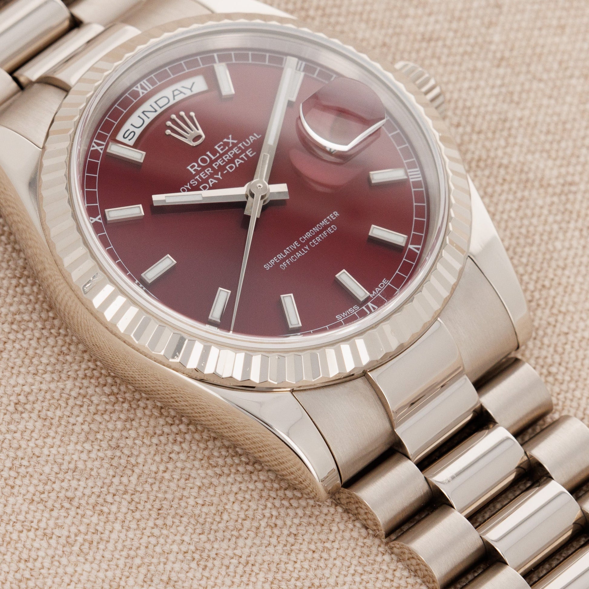 Rolex White Gold Day Date Ref. 118239 with Cherry Dial