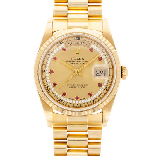 Rolex Yellow Gold Day Date Ref. 18238 with Ruby String Dial