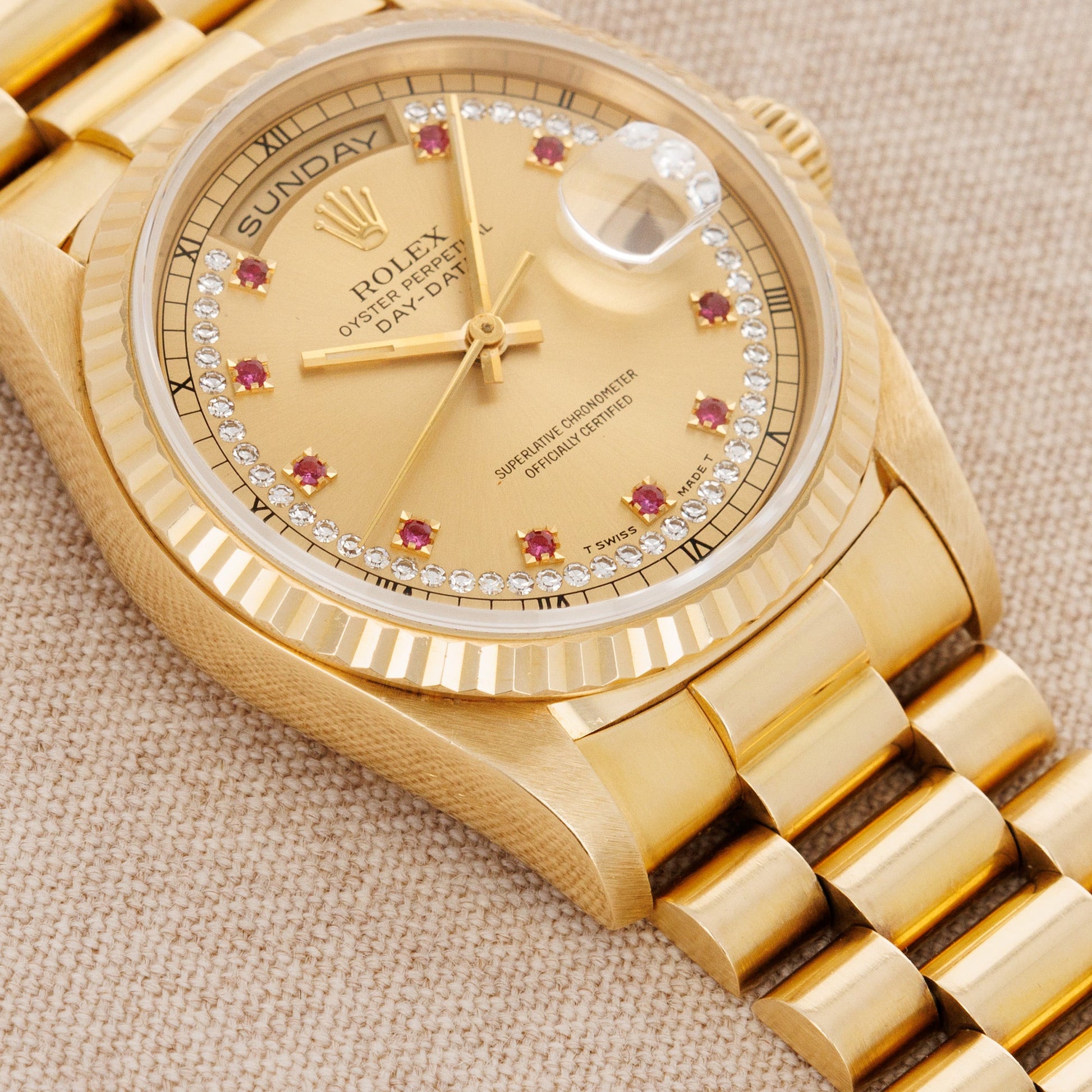 Rolex Yellow Gold Day Date Ref. 18238 with Ruby String Dial