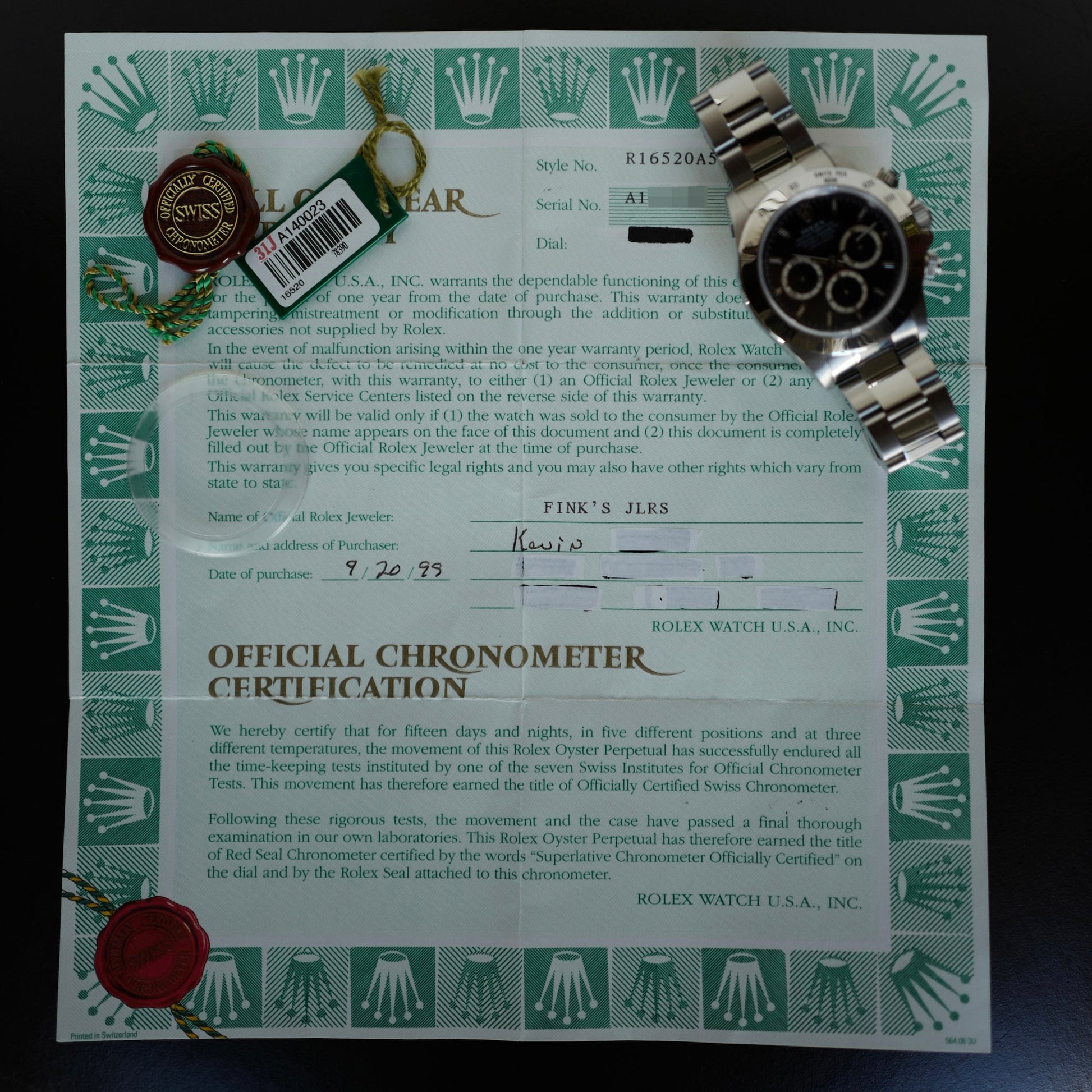 Rolex Steel Daytona Ref. 16520 in NOS Condition with Warranty