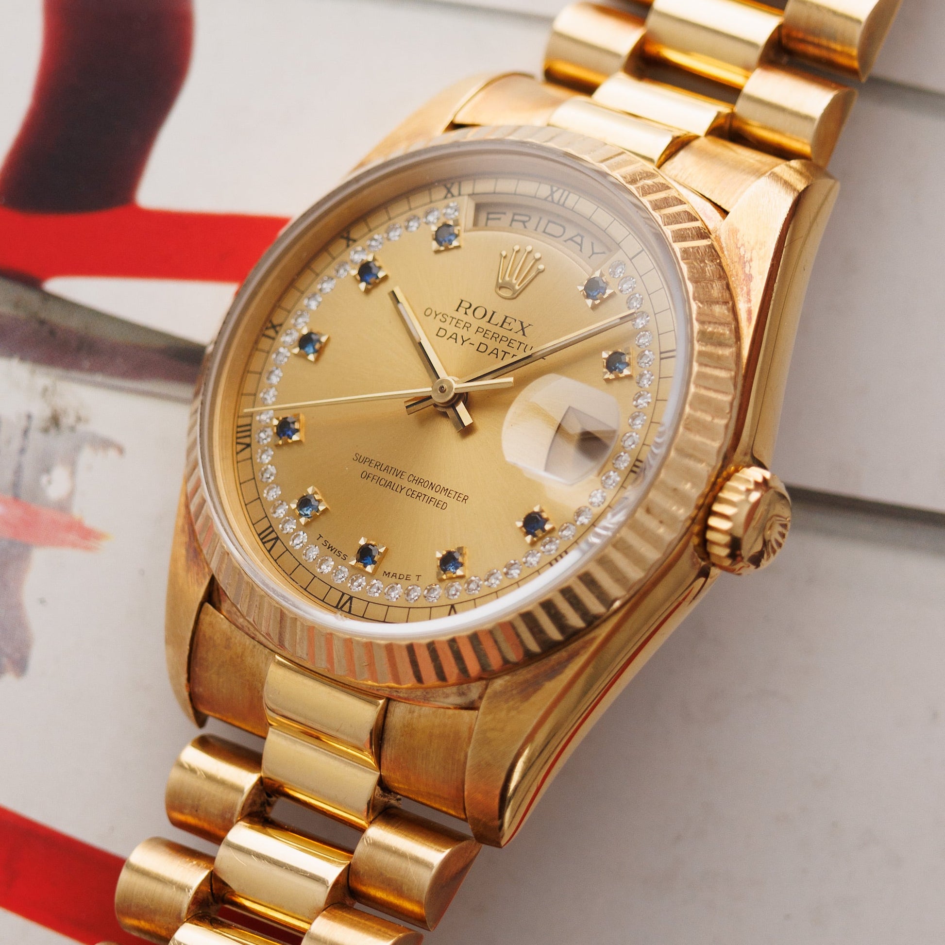 Rolex Yellow Gold Day Date Ref. 18238 with Sapphire String Dial