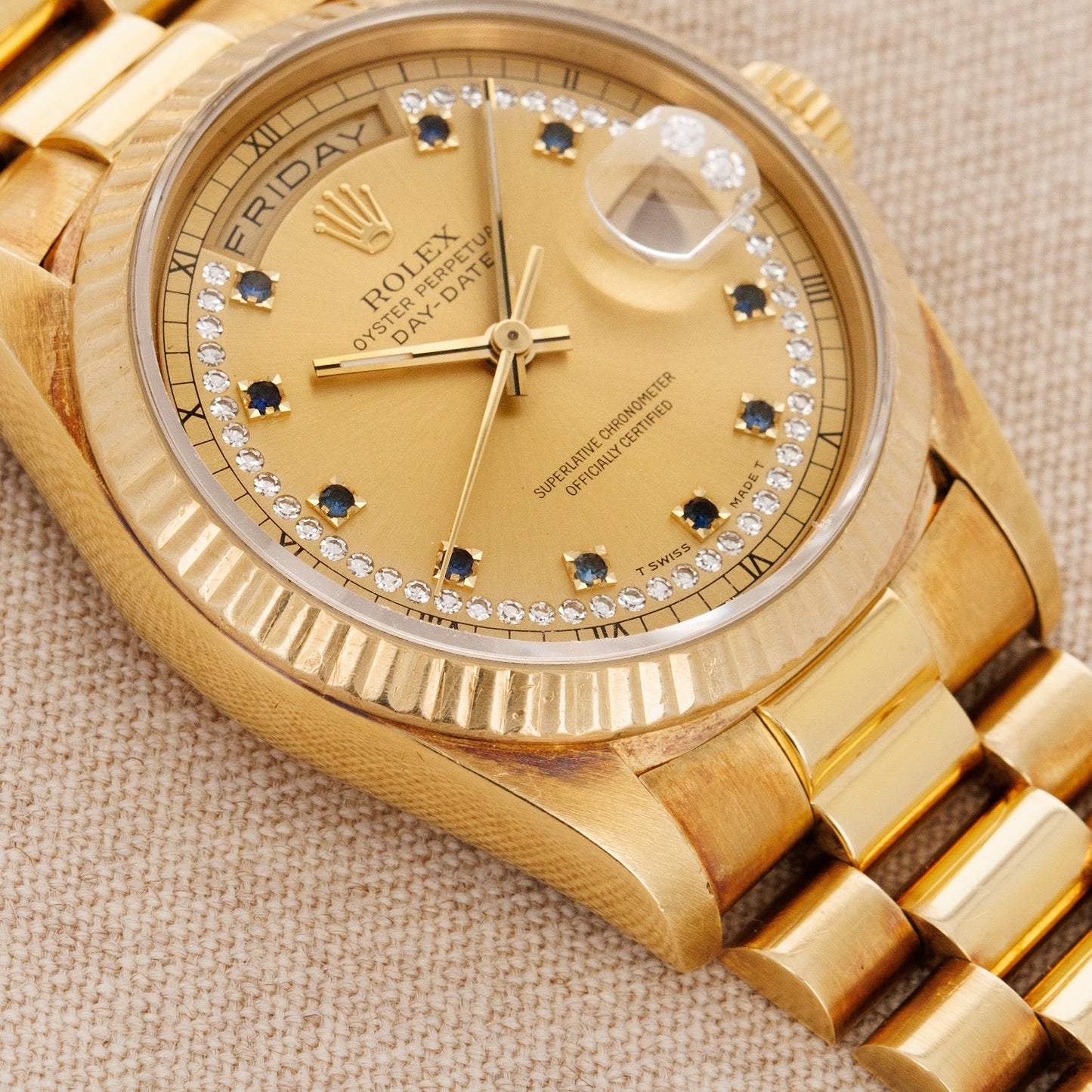 Rolex Yellow Gold Day Date Ref. 18238 with Sapphire String Dial