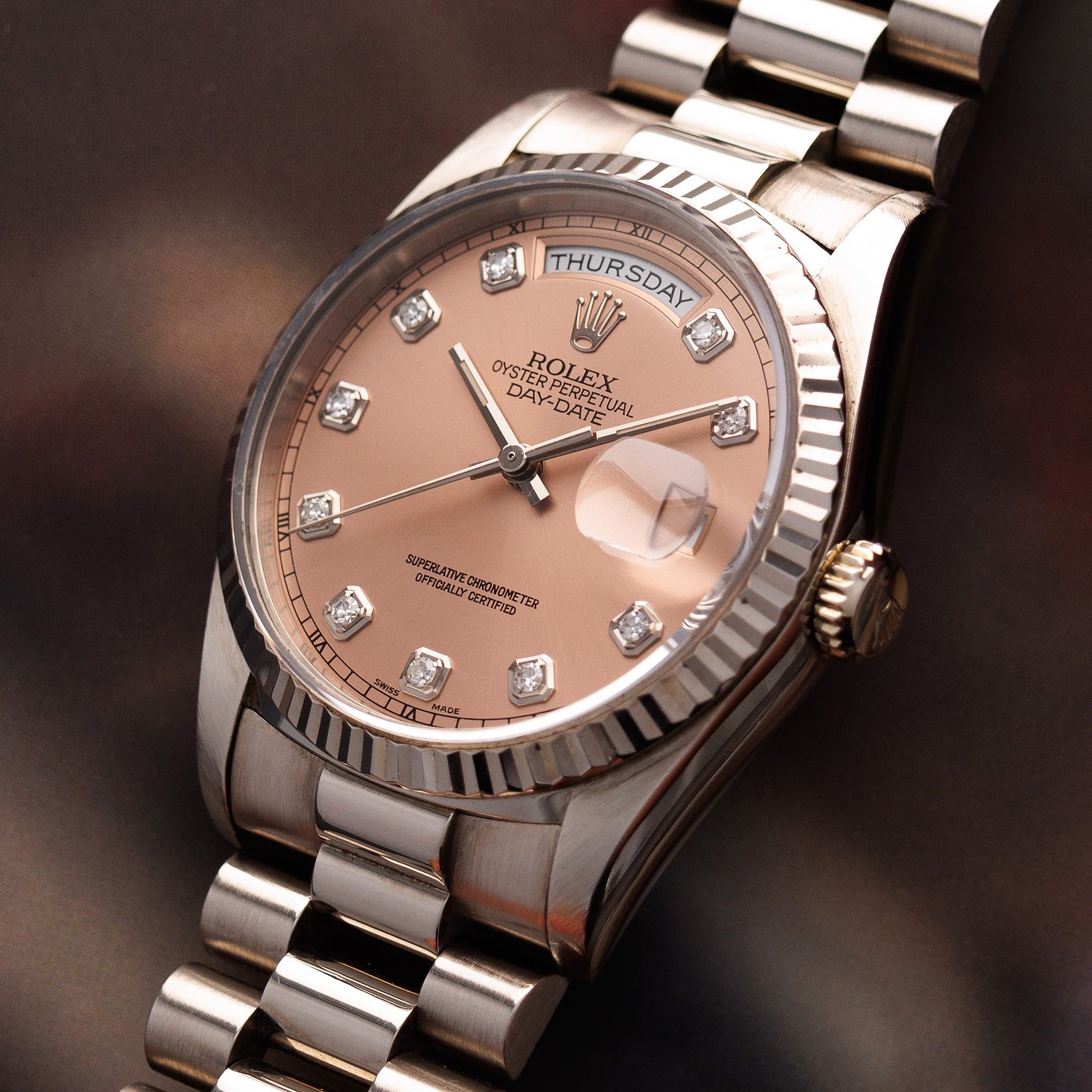 Rolex White Gold Day Date Ref. 18239 with Salmon Dial