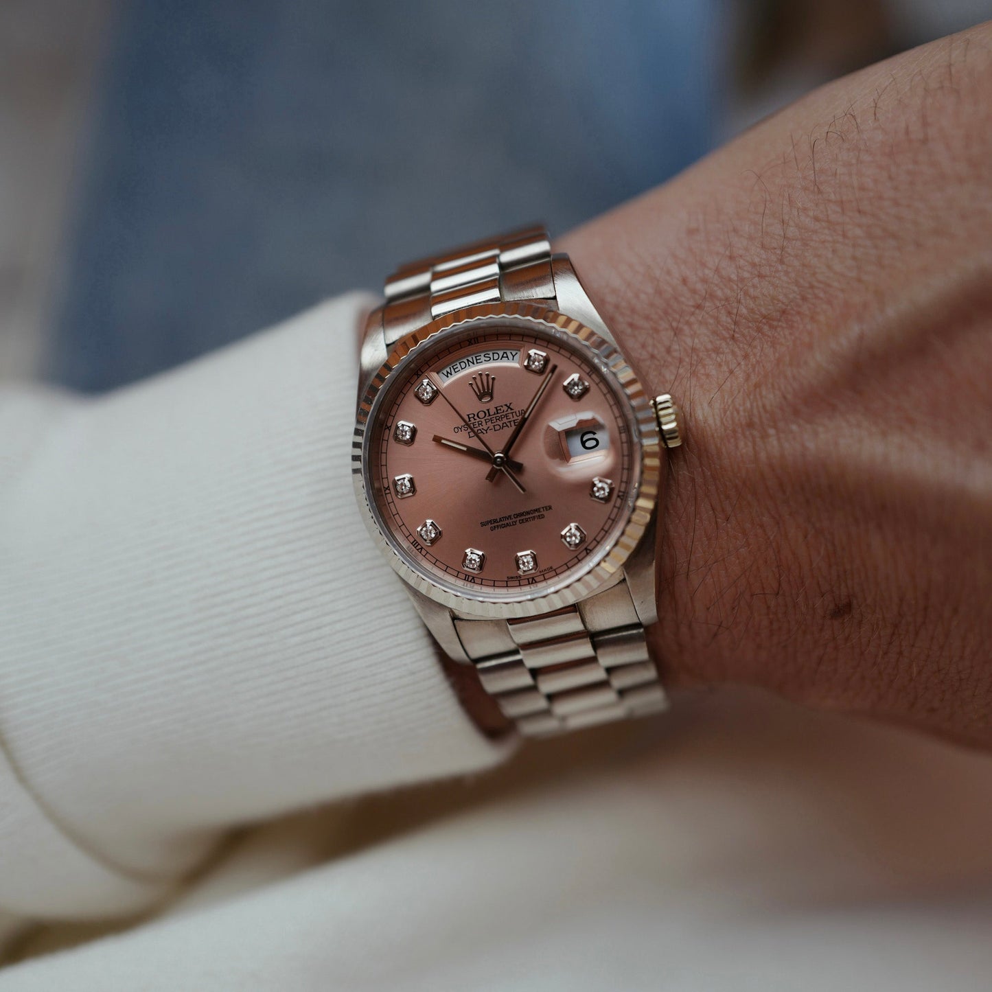 Rolex White Gold Day Date Ref. 18239 with Salmon Dial