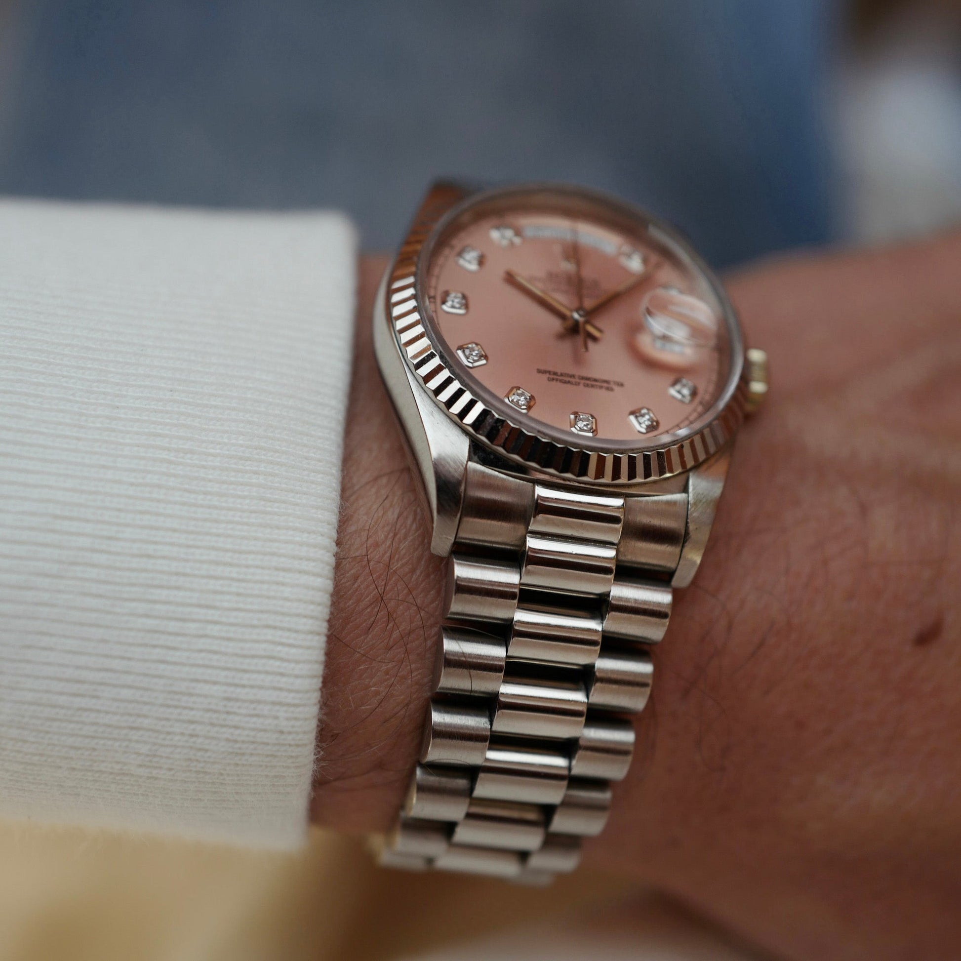 Rolex White Gold Day Date Ref. 18239 with Salmon Dial