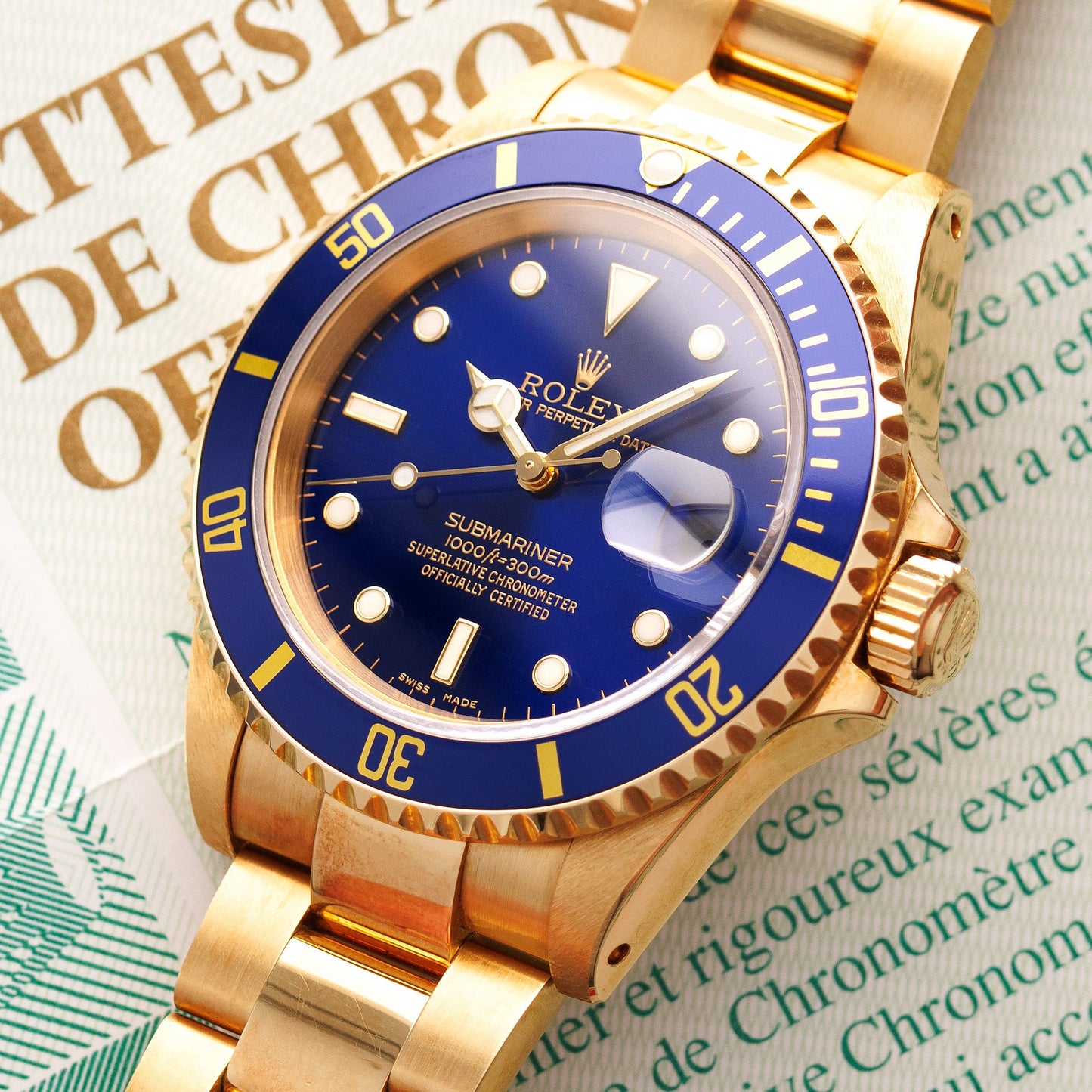 Rolex Yellow Gold Submariner Ref. 16618 in New Old Stock Condition