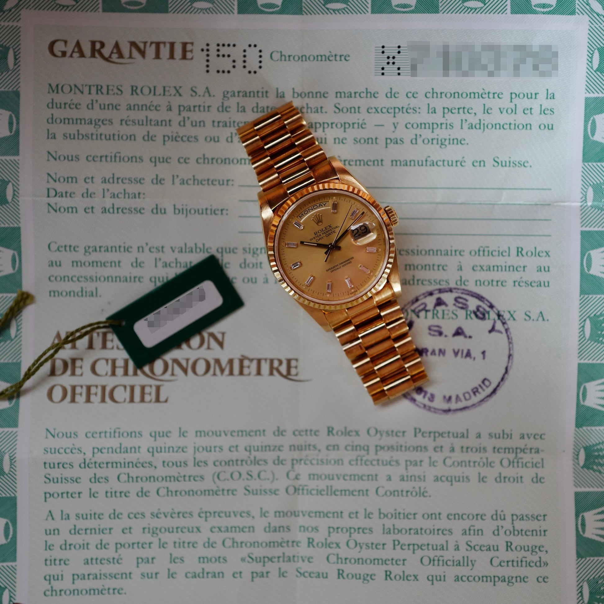 Rolex Yellow Gold Day-Date 18238 with Baguette Dial