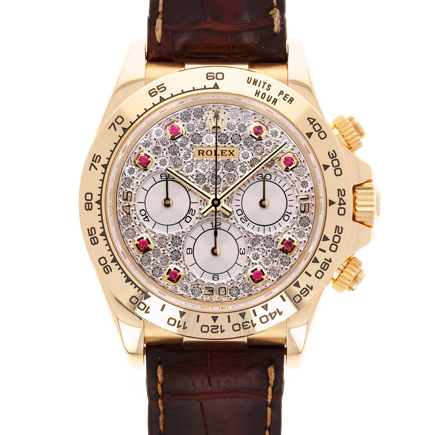 Rolex Yellow Gold Zenith Daytona with Pave and Ruby Dial Ref. 16518