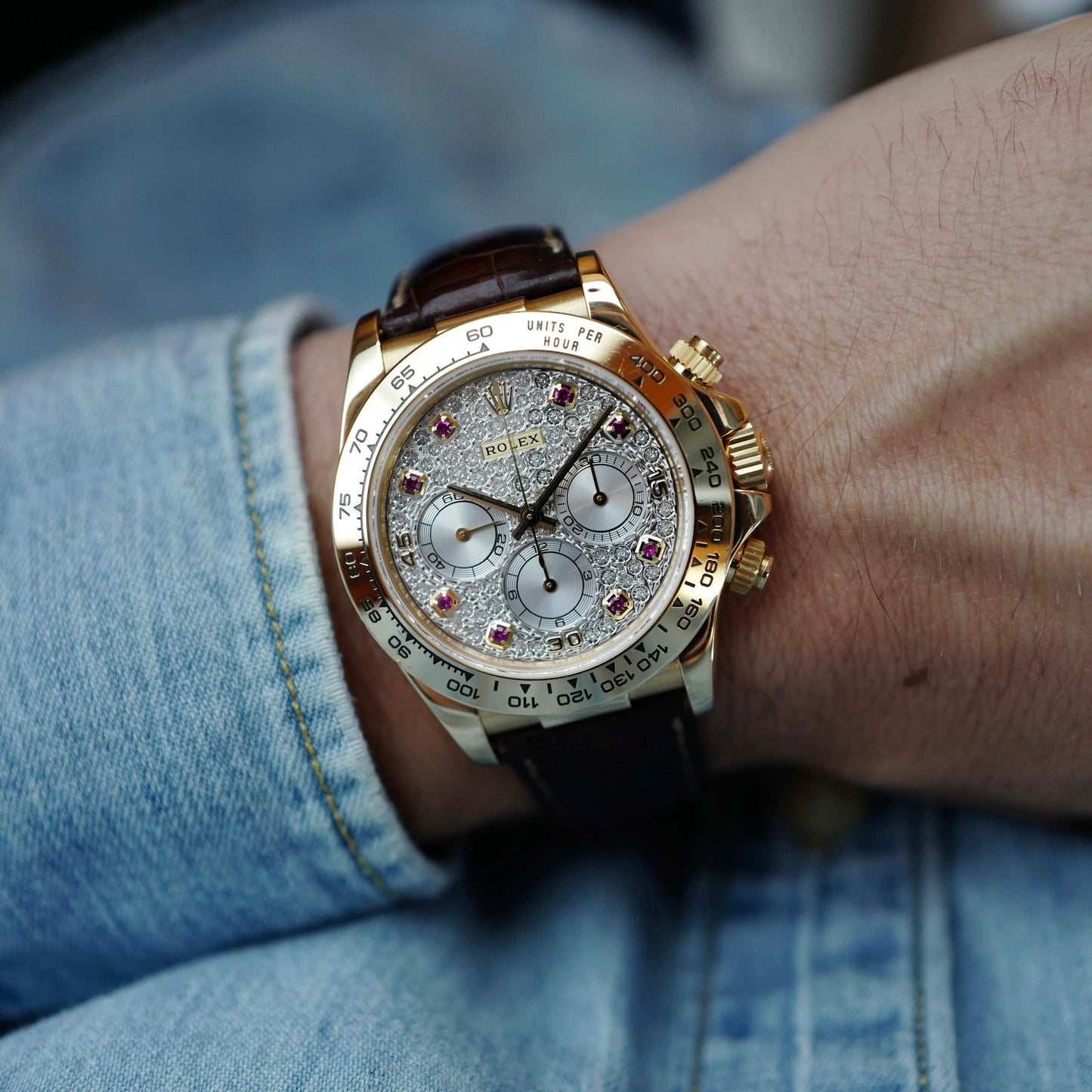 Rolex Yellow Gold Zenith Daytona with Pave and Ruby Dial Ref. 16518