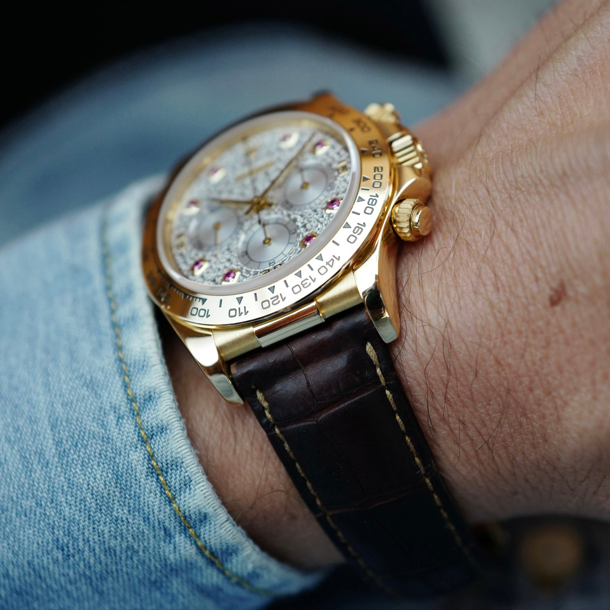 Rolex Yellow Gold Zenith Daytona with Pave and Ruby Dial Ref. 16518